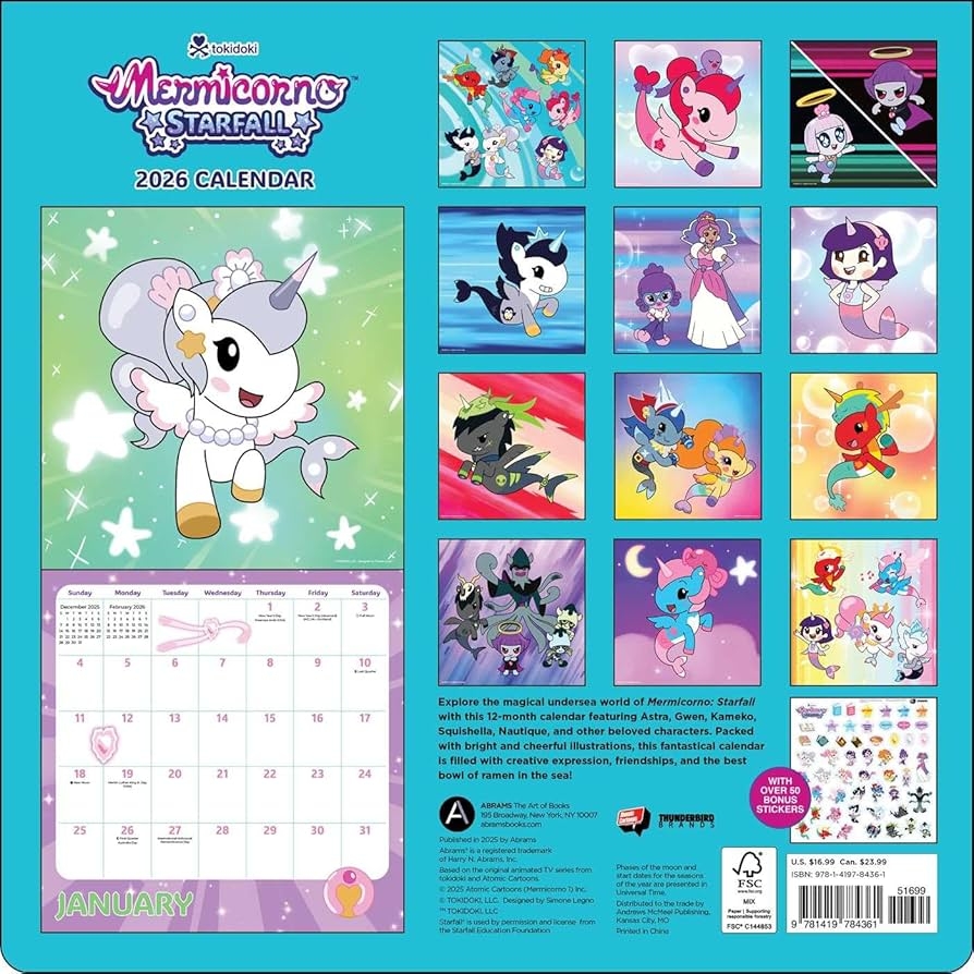 Mermicorno Starfall 2026 Wall Calendar With 50 Bonus Stickers Tokidoki Atomic Cartoons Thunderbird Brands Amazon co uk Books