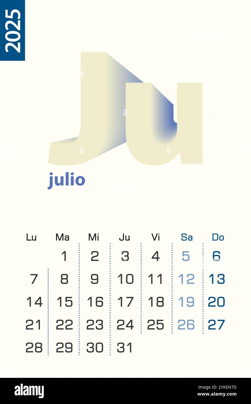 Minimalist Calendar Template For July 2025 Vector Calendar In 