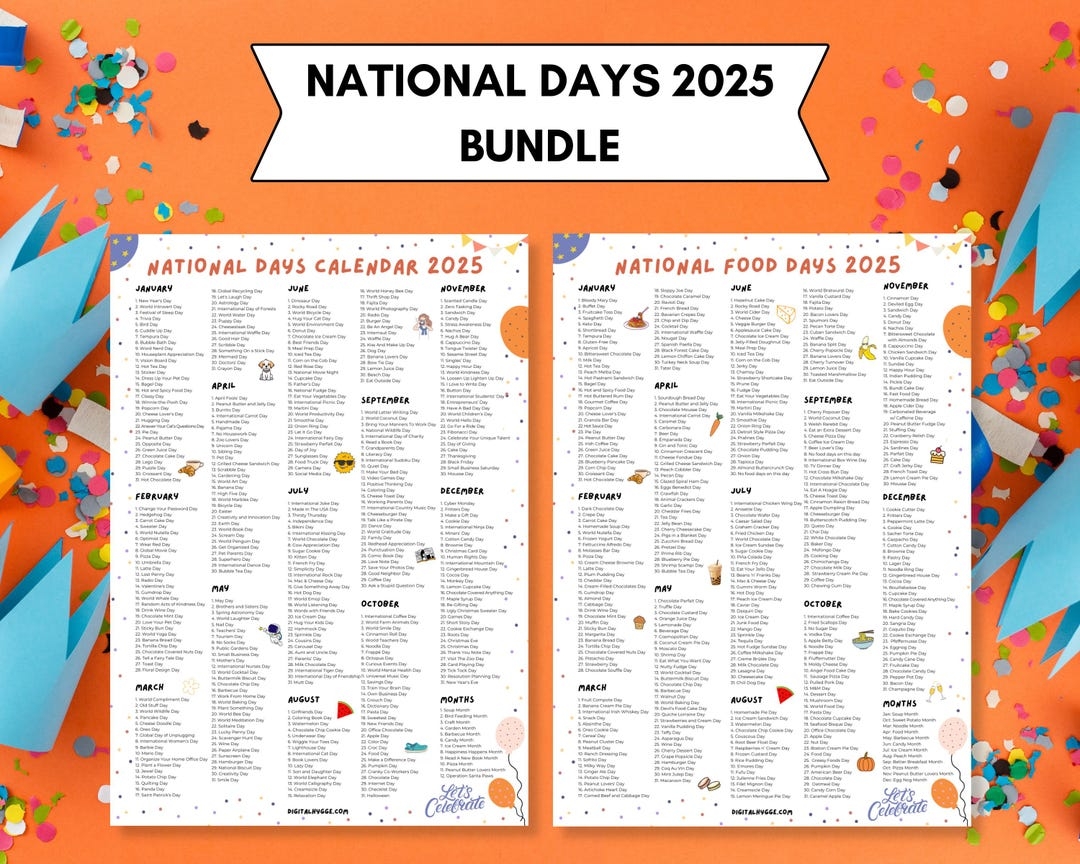 National Days Calendar Printable 2024 2025 National Holidays Calendar National Food Days Fun Holidays National Days Bundle Etsy