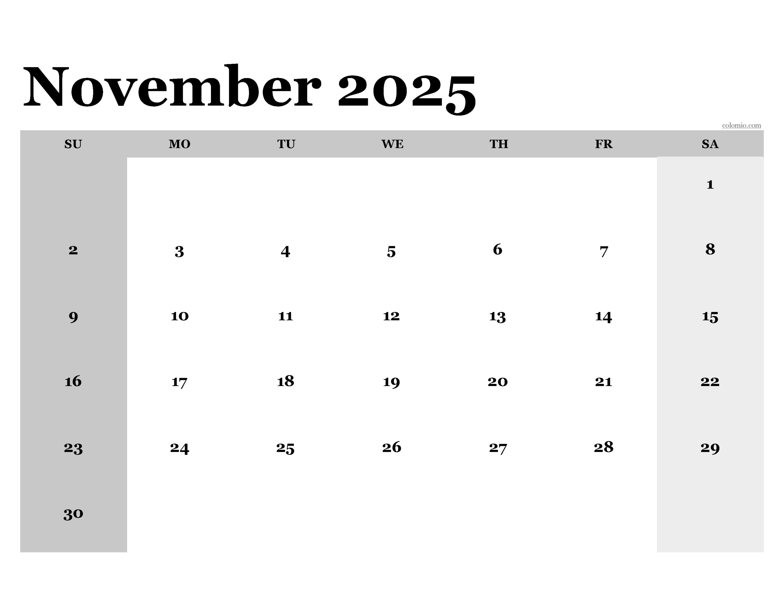 Word November 2025 Calendar