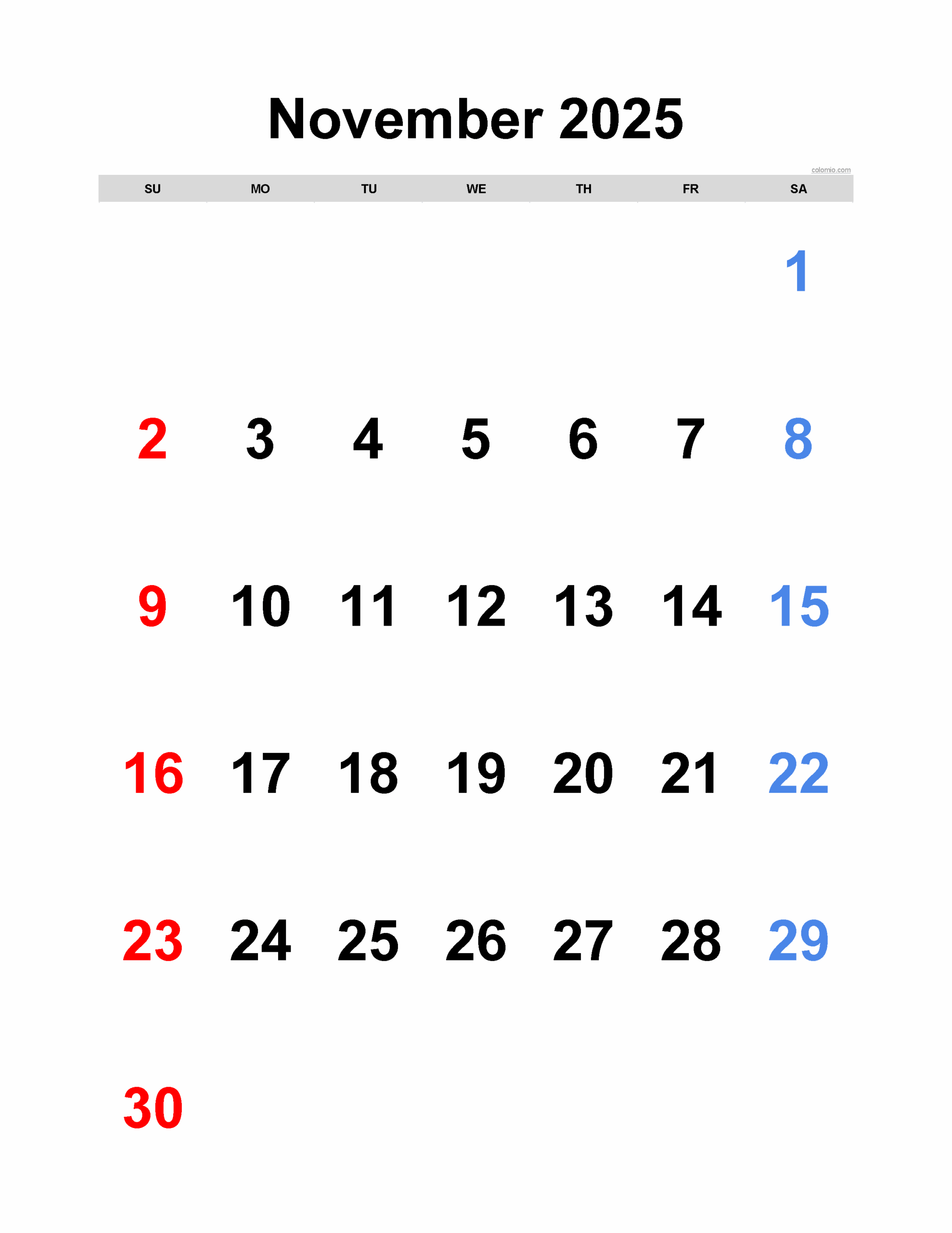 November 30 2025 Calendar