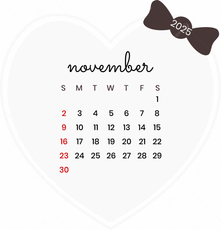 November 2025 Calendar Love Design Vector November 2025 Calendar 2025 Calendar November PNG And Vector With Transparent Background For Free Download