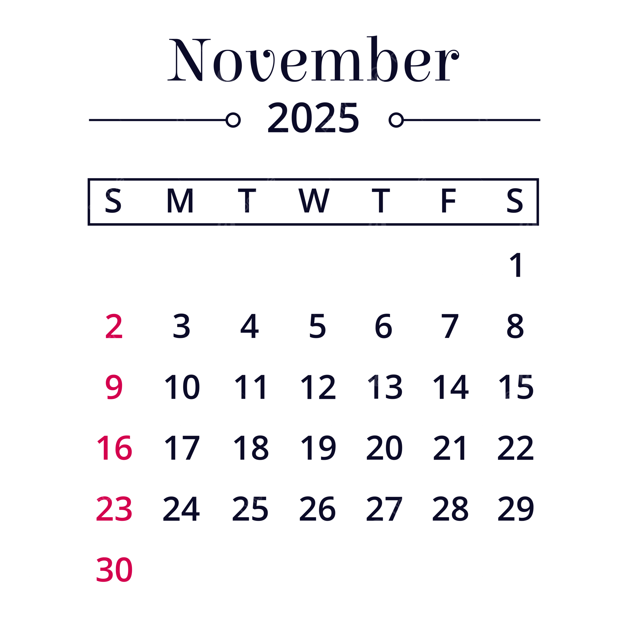 Transparent November Calendar 2025