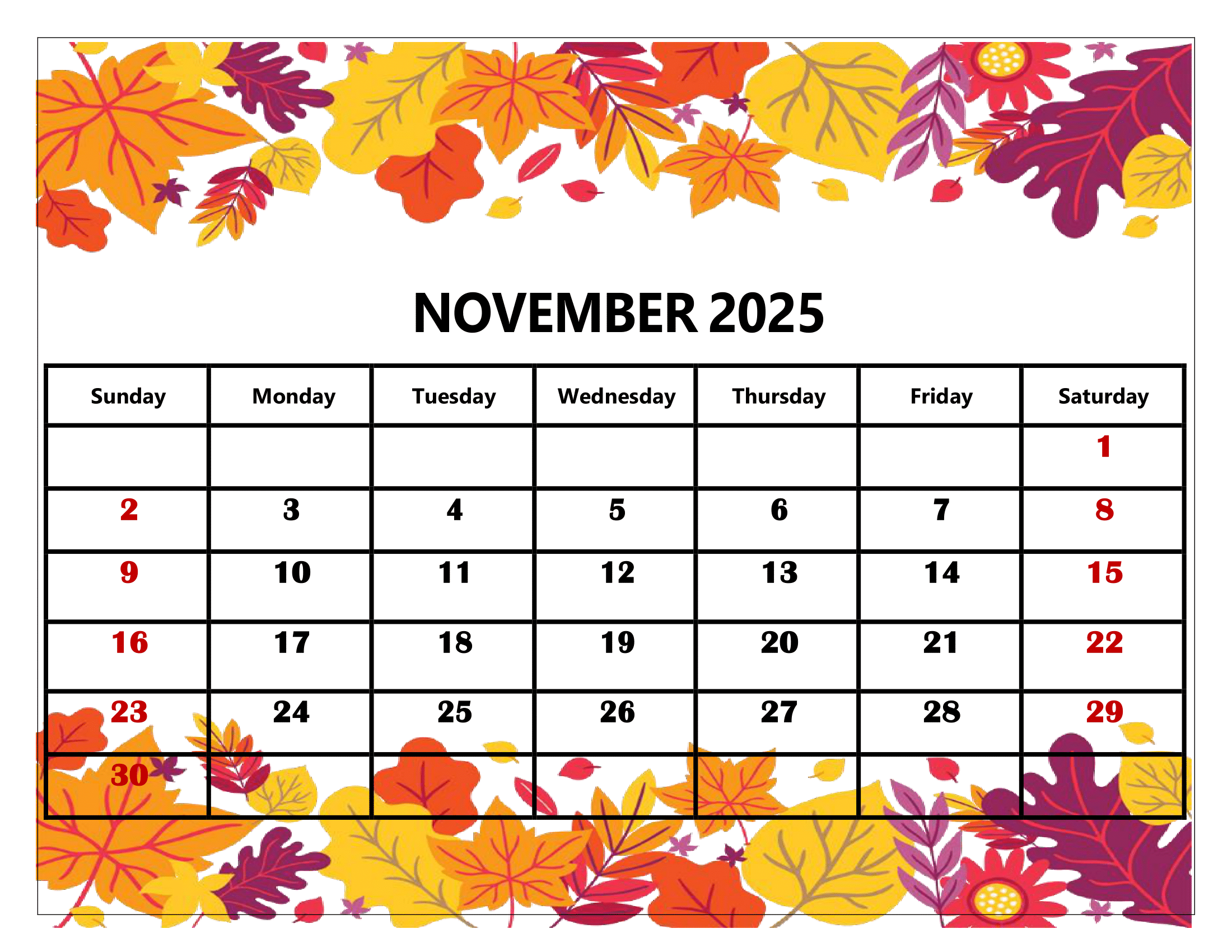 November 2025 Coloring Calendar
