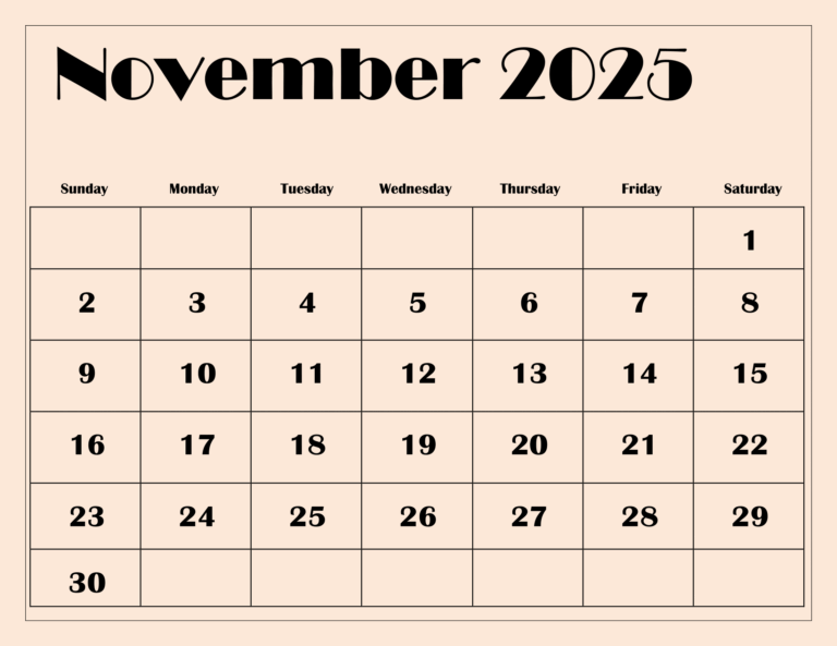 November 2025 Calendar Printable PDF Template With Holidays
