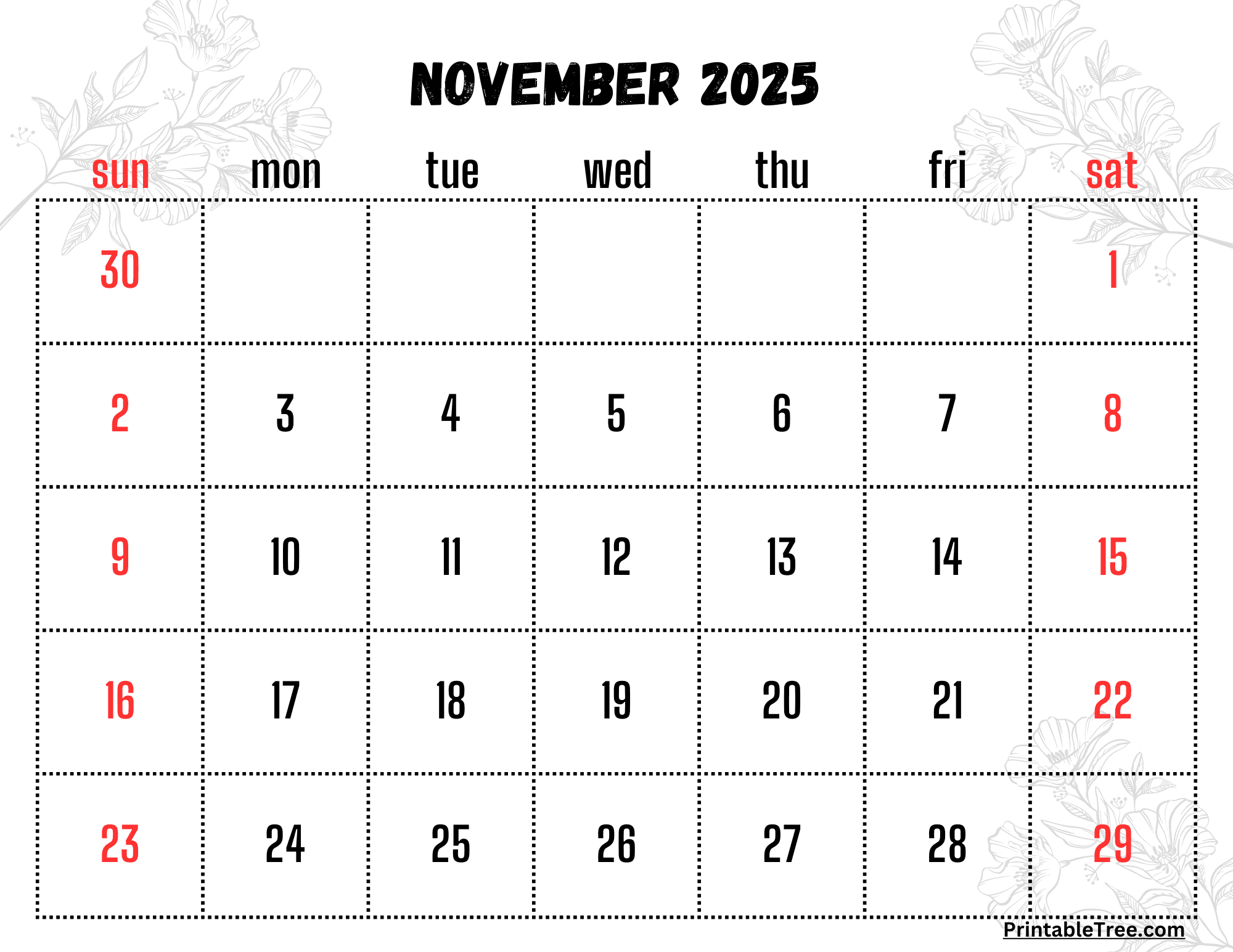 2025 November Holidays Calendar