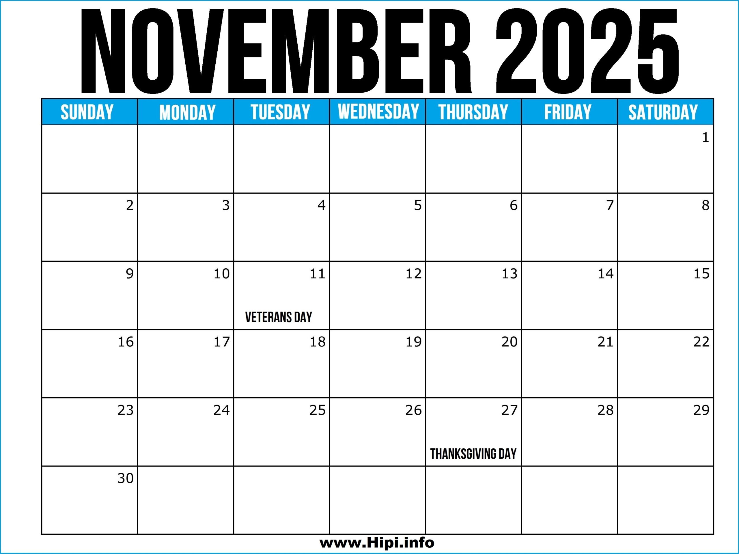 Us Calendar November 2025
