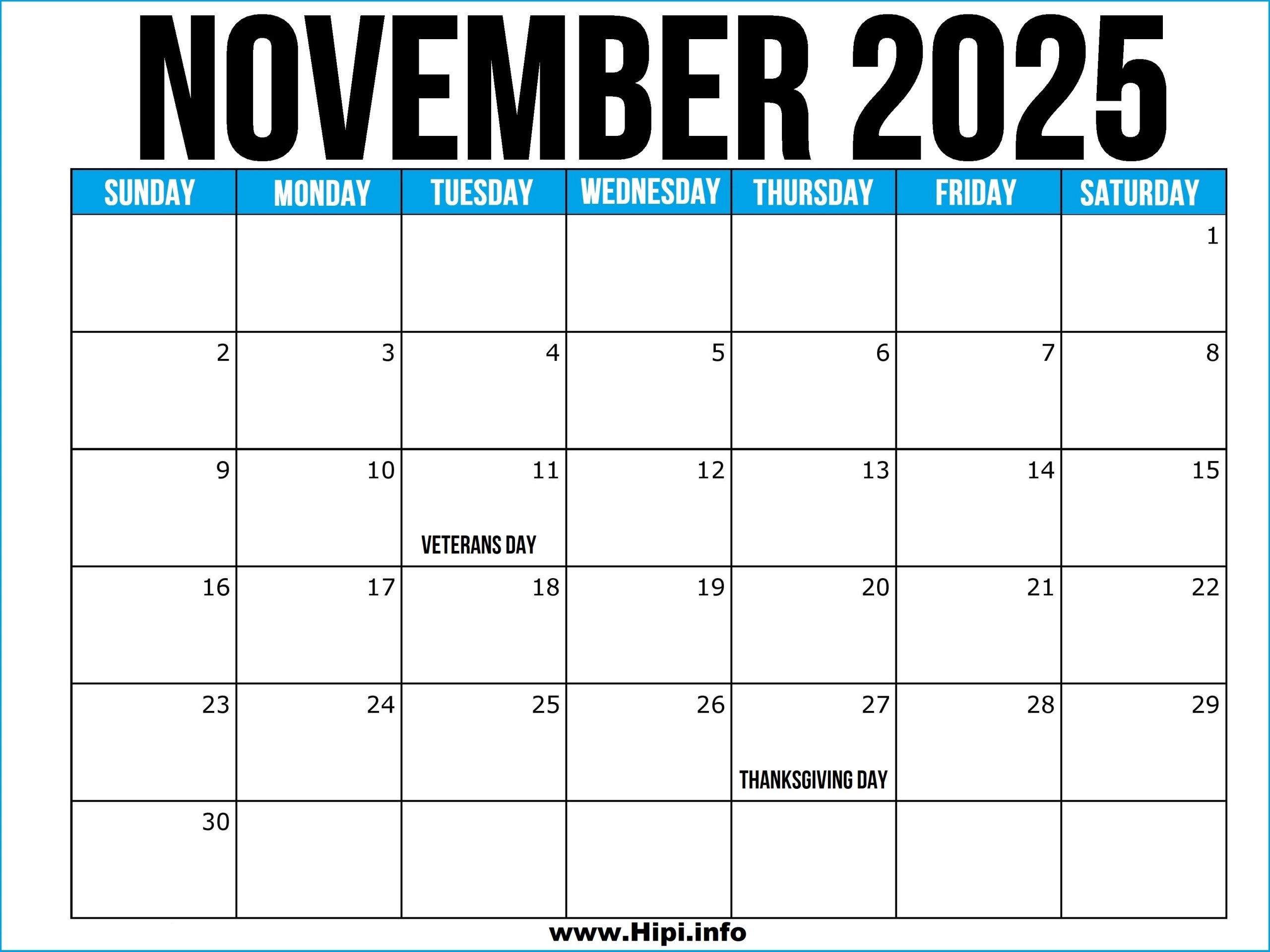 Us Calendar 2025 November