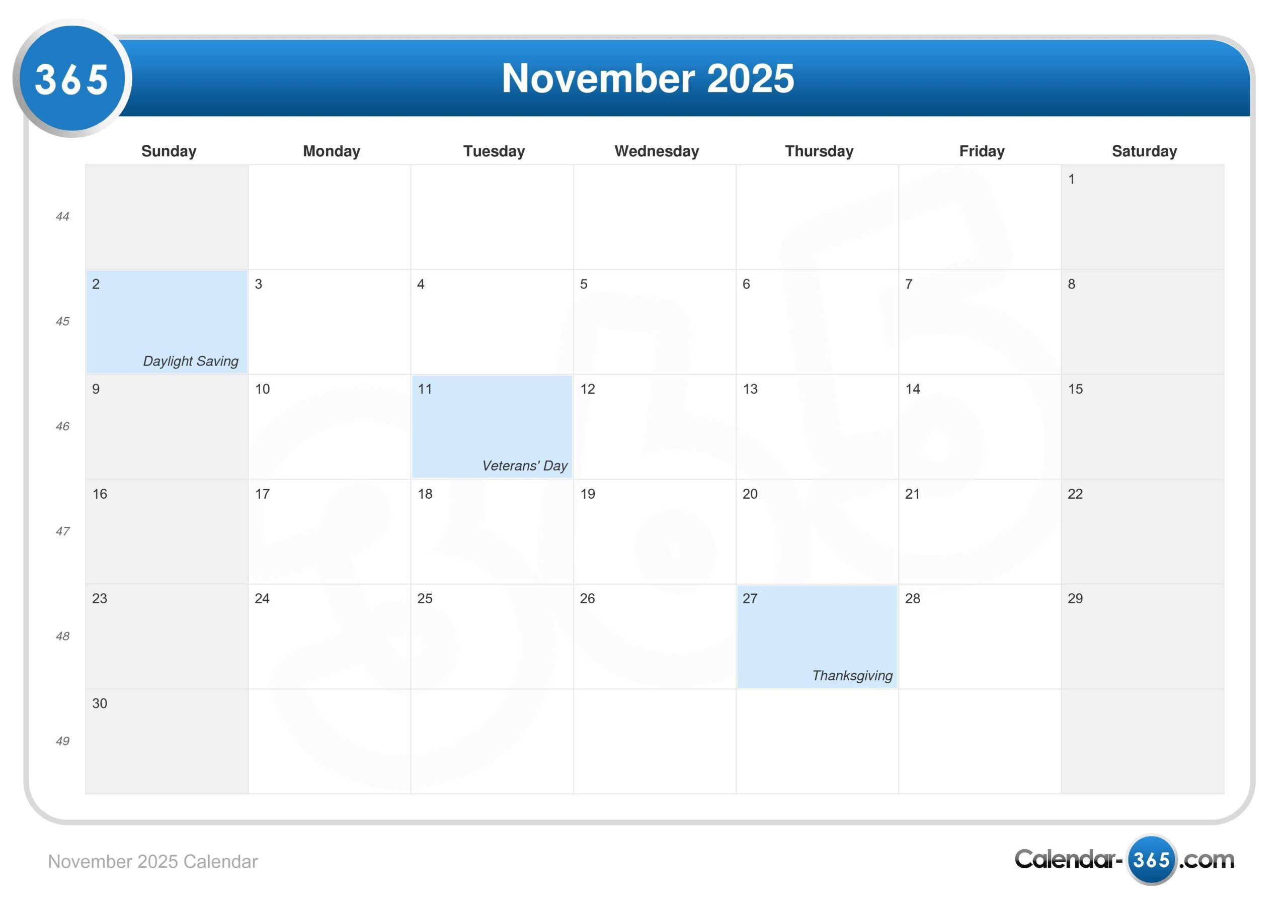 How Many Days In November 2025 Calendar