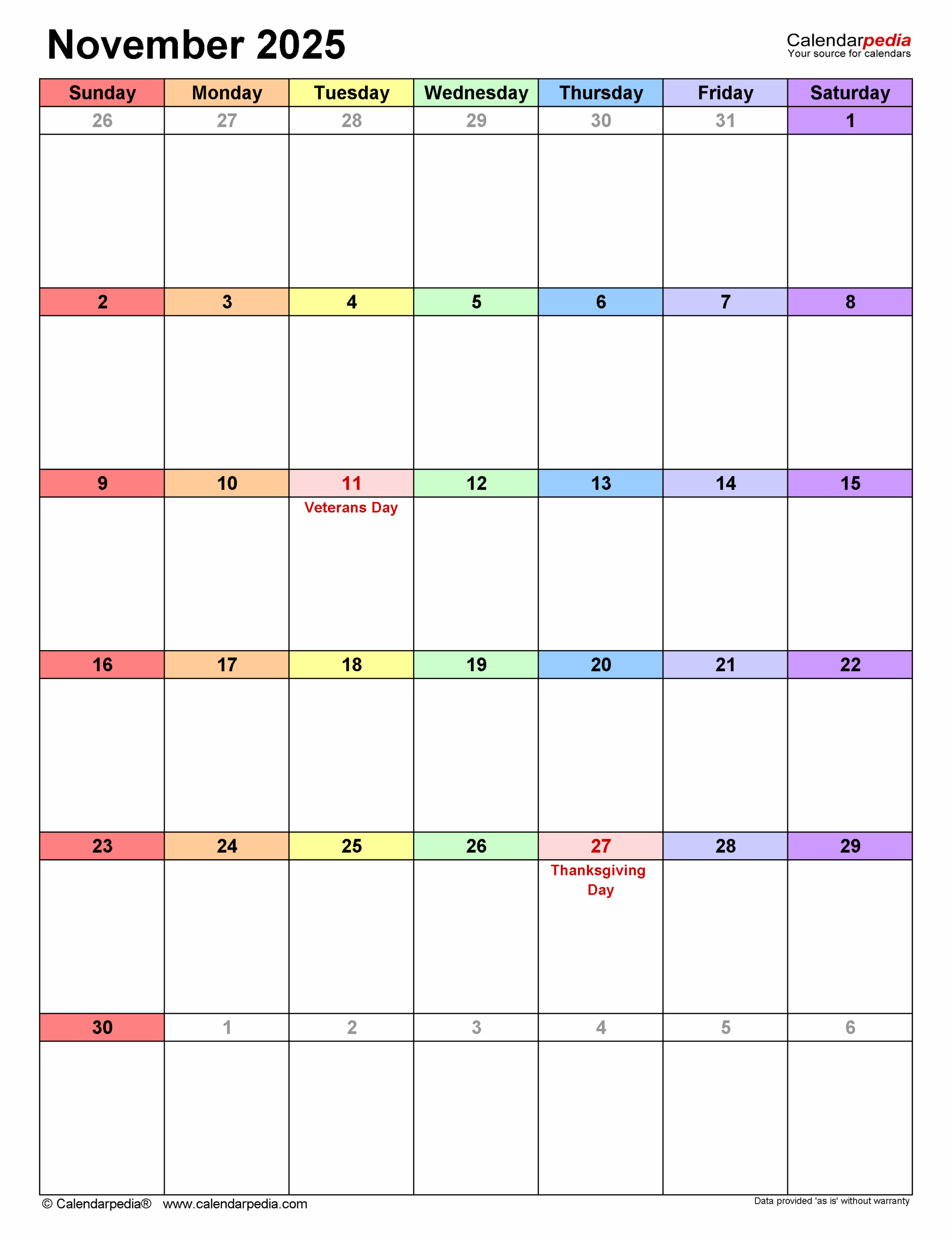 November 2025 Calendar In Word