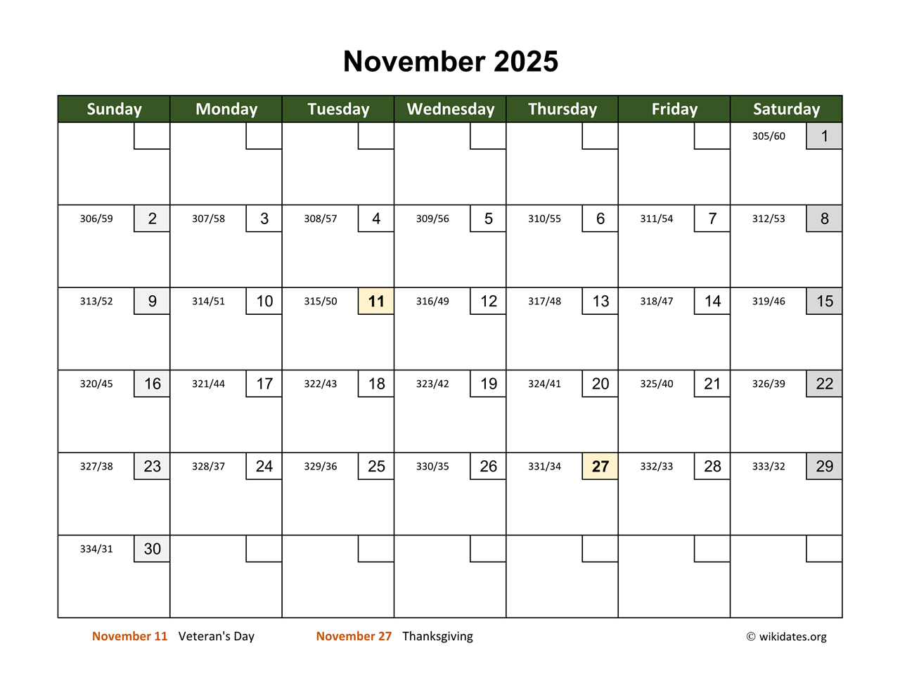 Calendar Days November 2025
