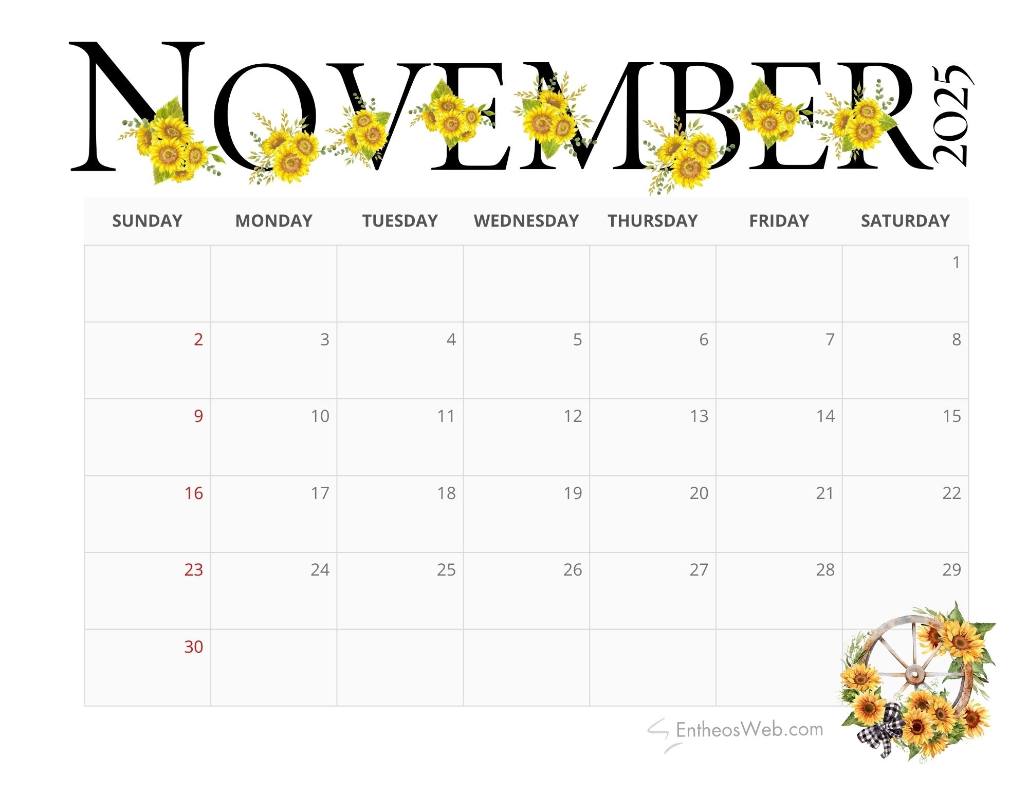 November 2025 Calendars EntheosWeb