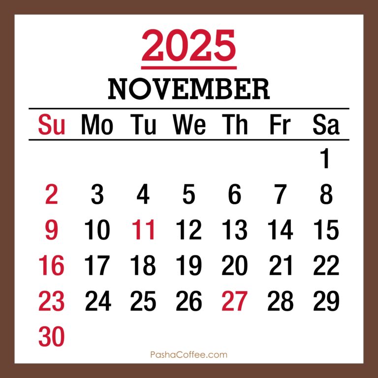 November 2025 Monthly Calendar With Holidays Printable Free Brown Sunday Start PashaCoffee