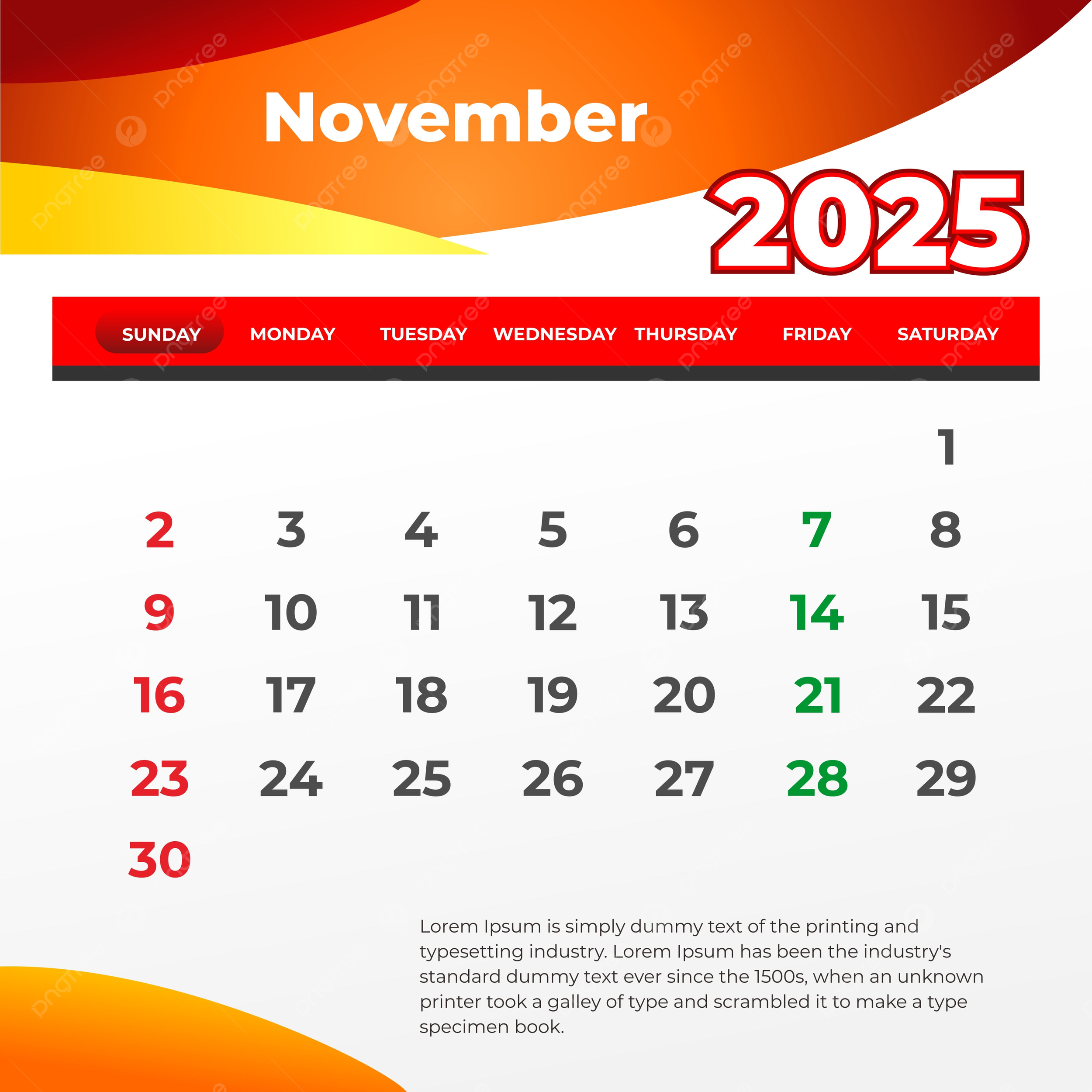 November 2025 Wall Calendar Print And Post On Social Media Vector Template Download On Pngtree