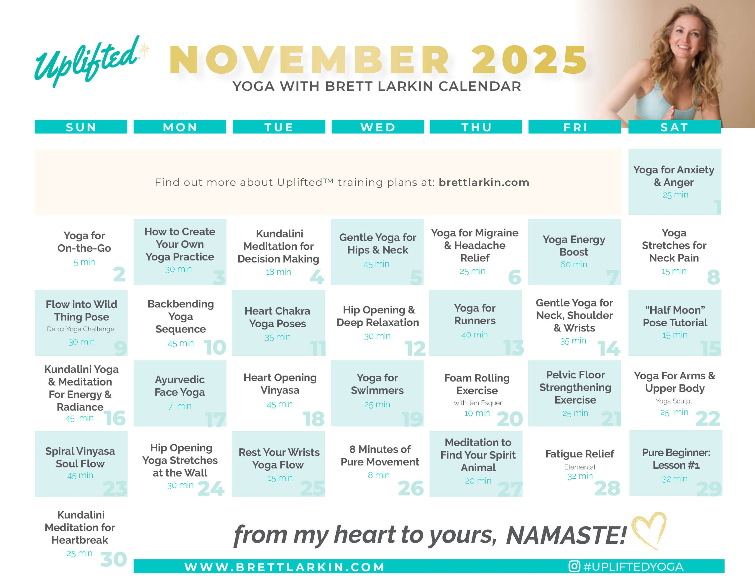 November 2025 Yoga Calendar Uplifted Yoga Brett Larkin Yoga