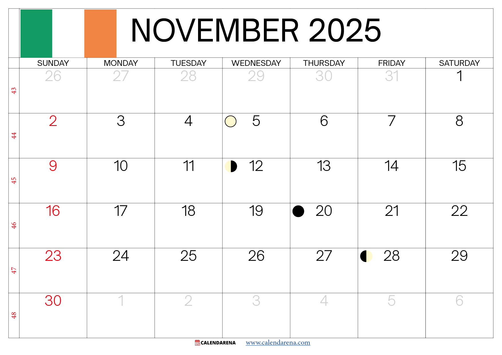 November Calendar 2025 Ireland Holidays U0026 Key Dates