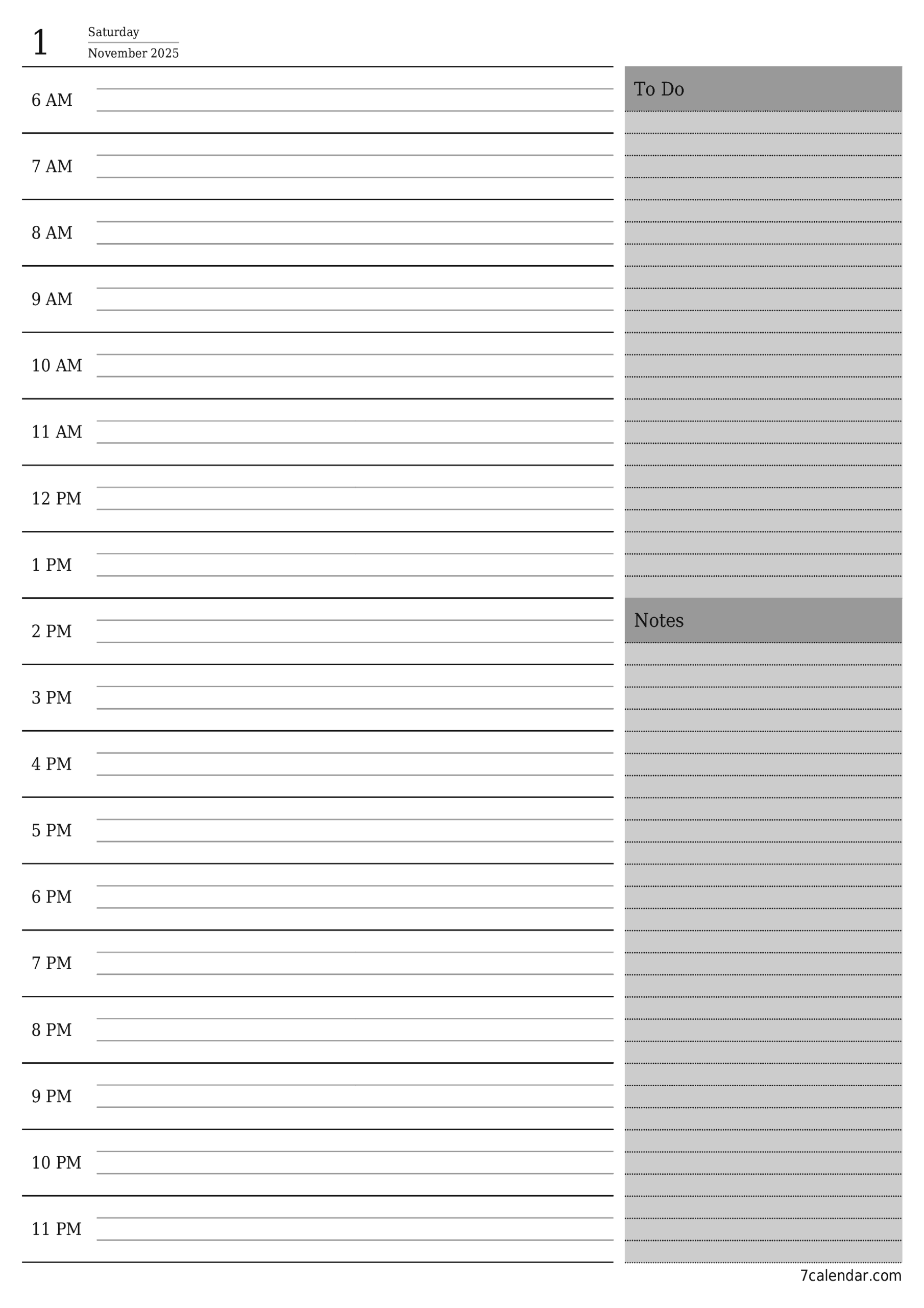 November Daily Calendar 2025