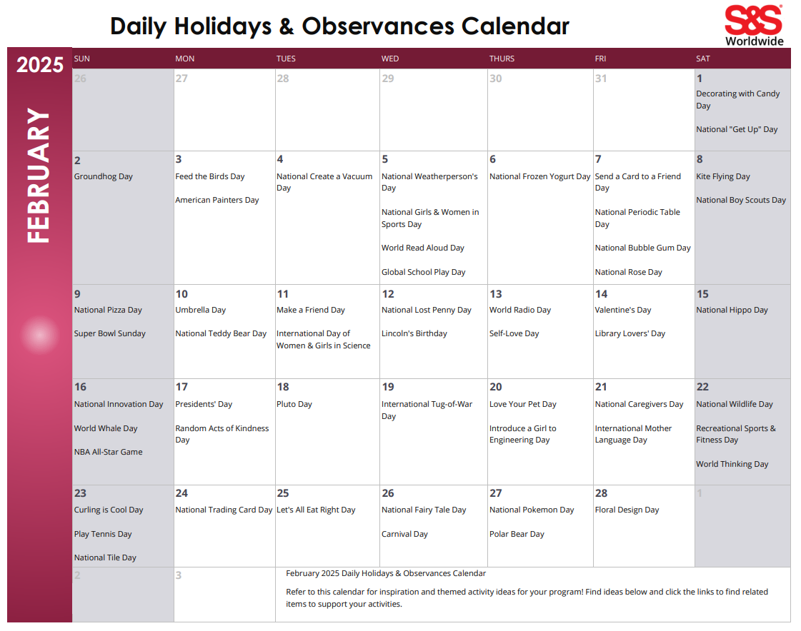 November Daily Holidays U0026 Observances Printable Calendar Su0026S Blog