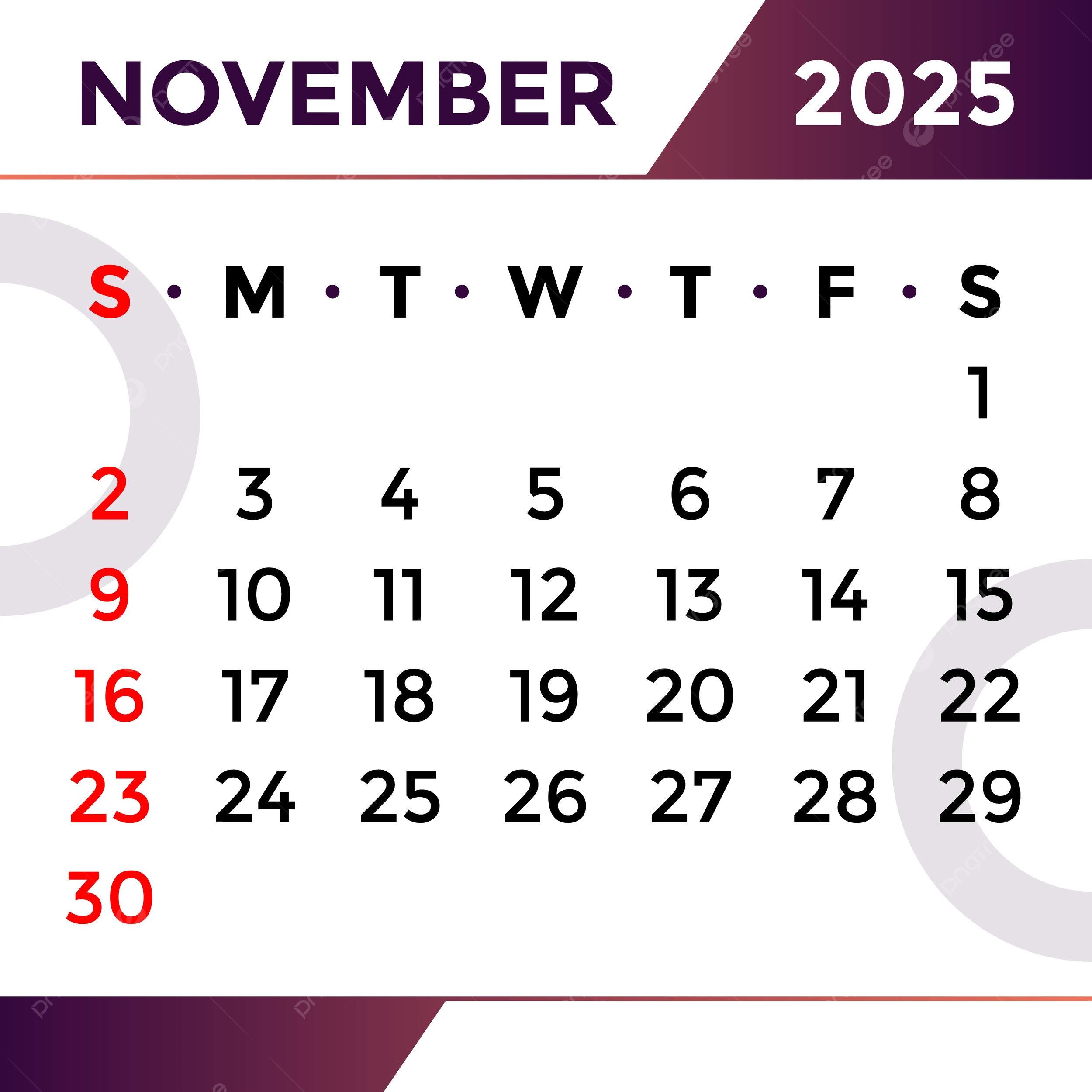 November Calendar 2025 Download