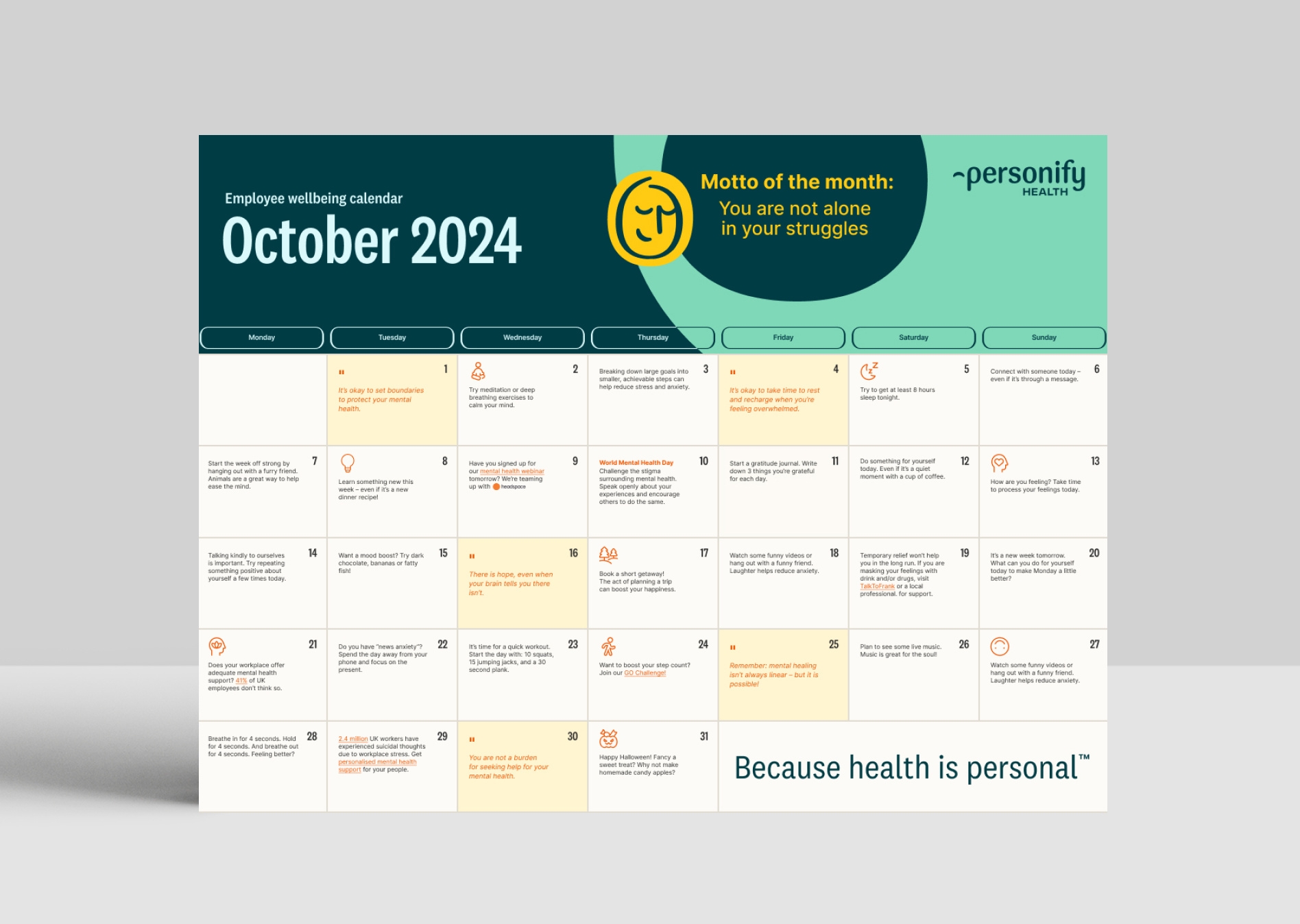 October 2024 Workplace Wellbeing Calendar