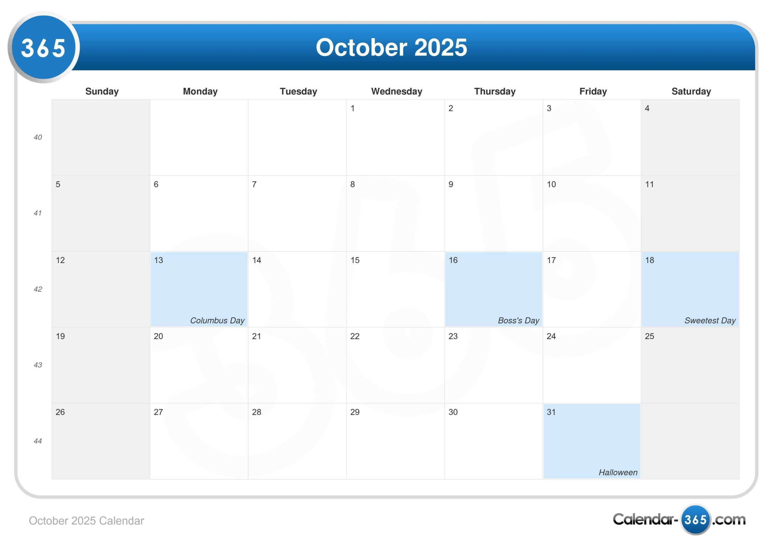 October 2025 Calendar Chicago