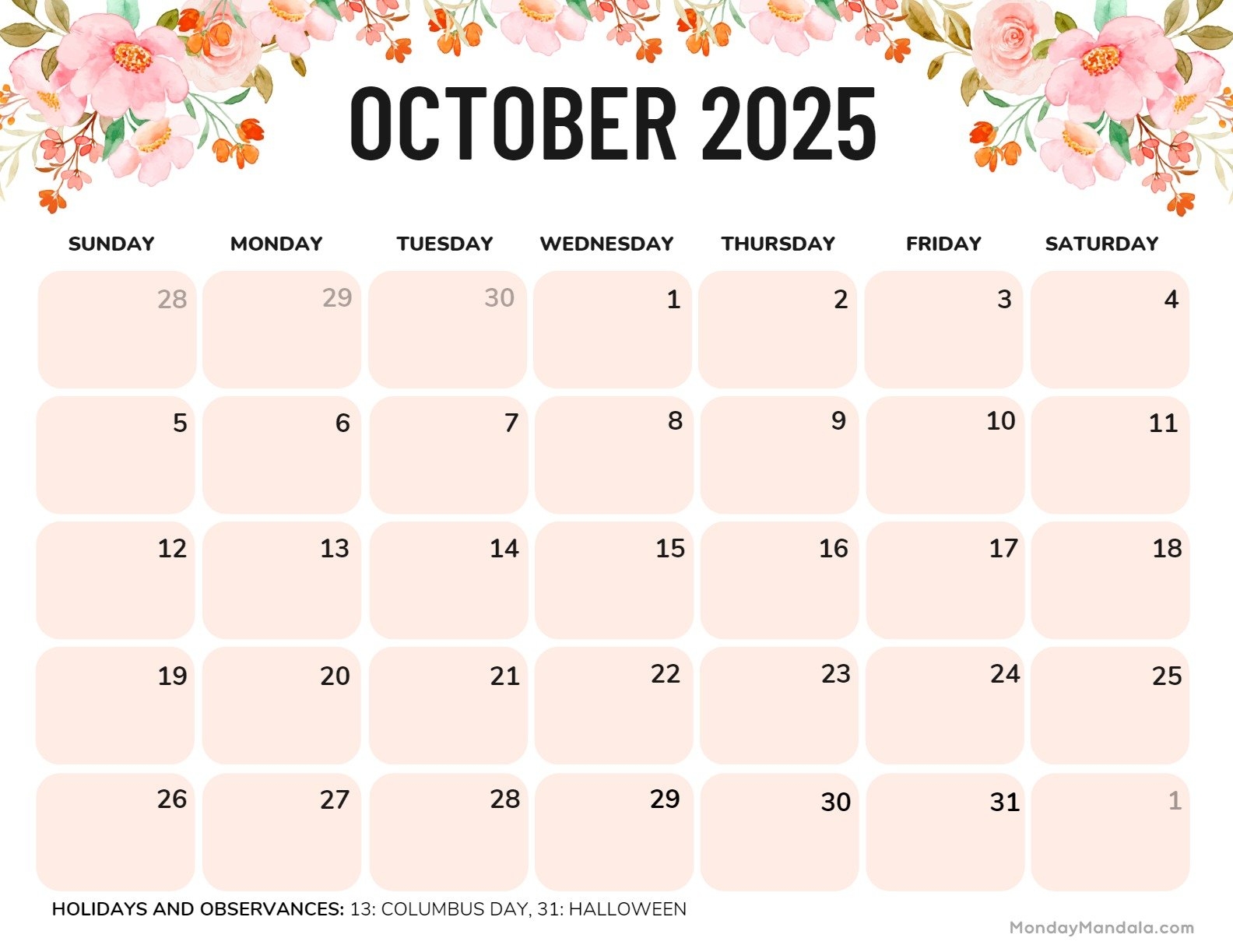 October 2025 Calendar 52 Free PDF Printables 