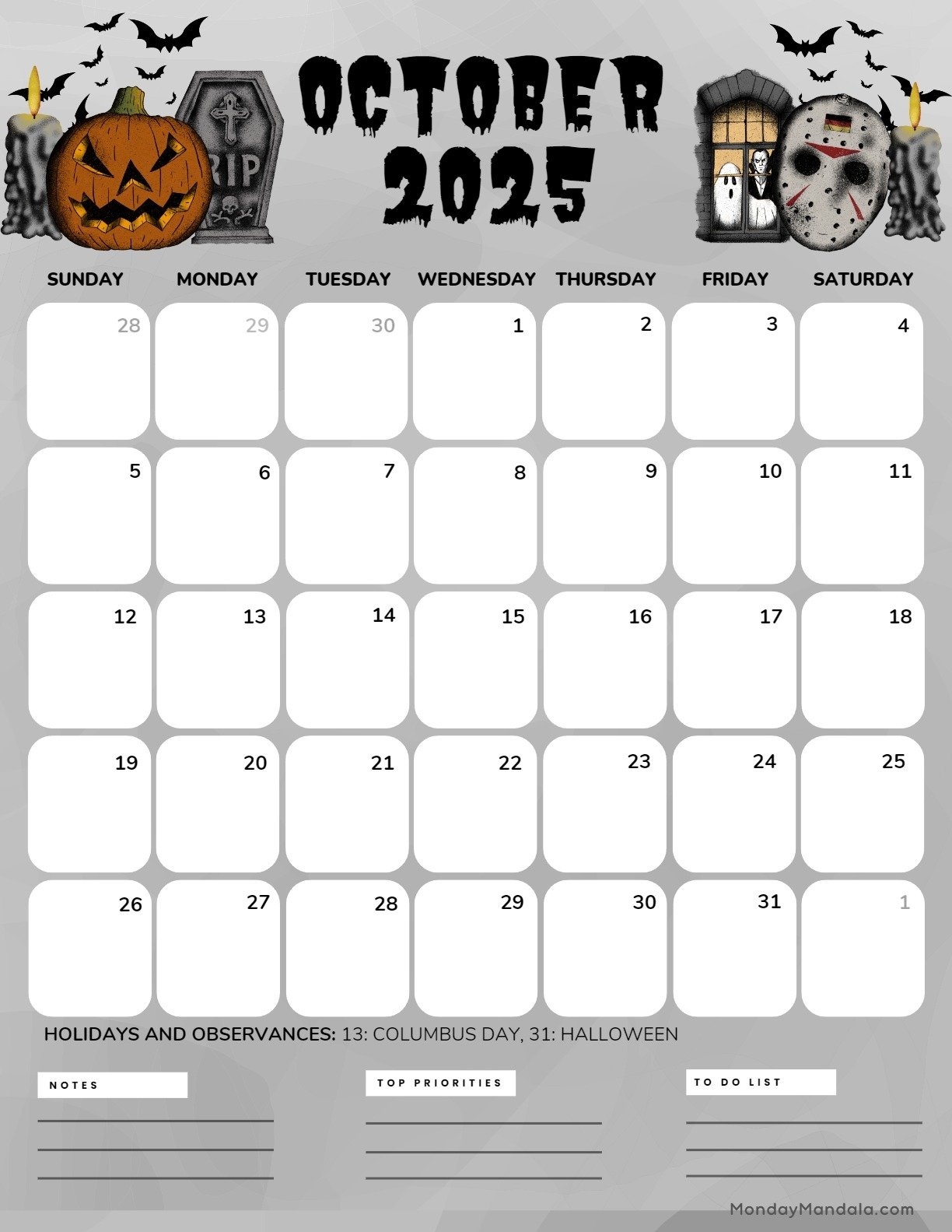 October 2025 Calendar 52 Free PDF Printables 