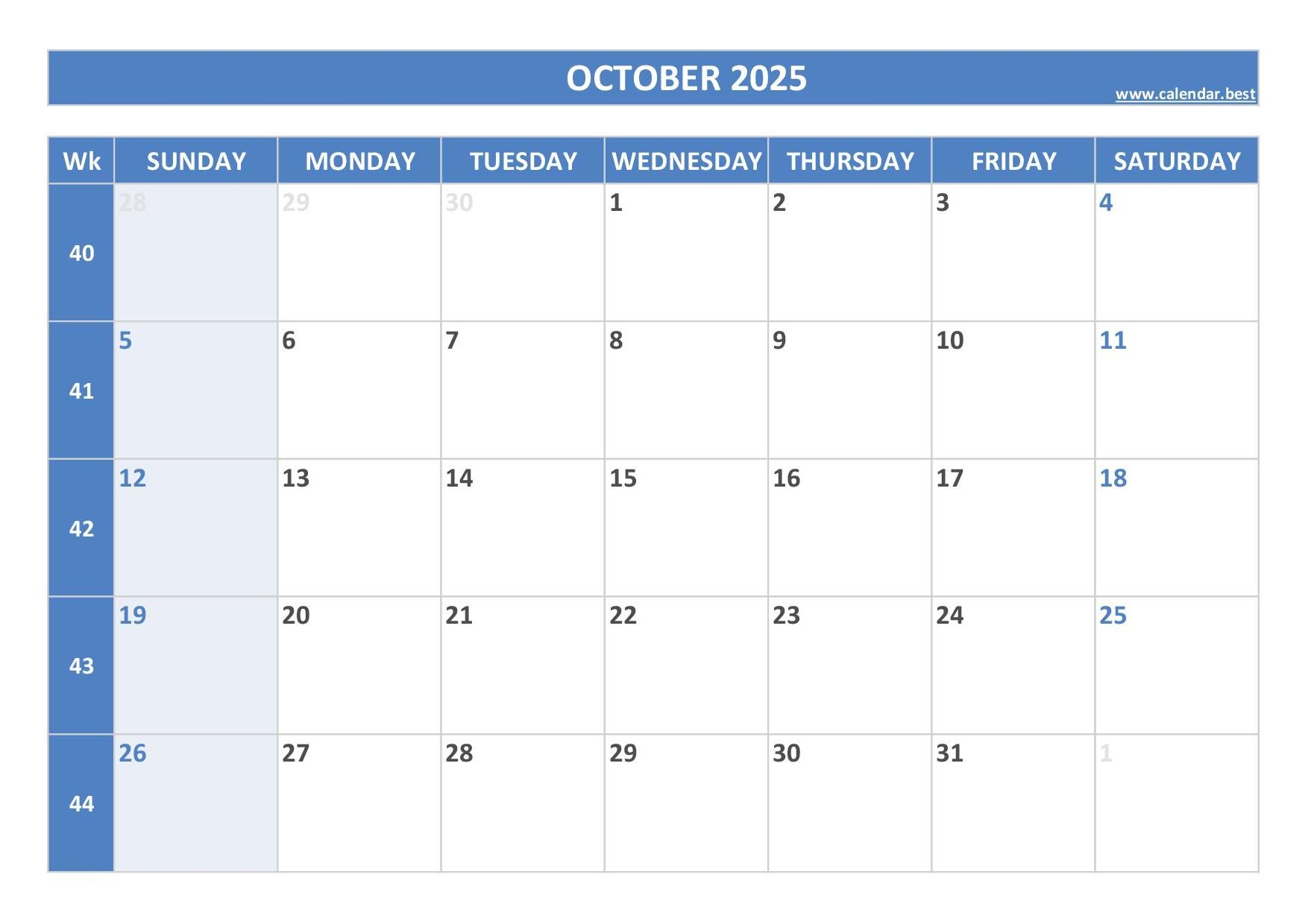 2025 Calendar October And November