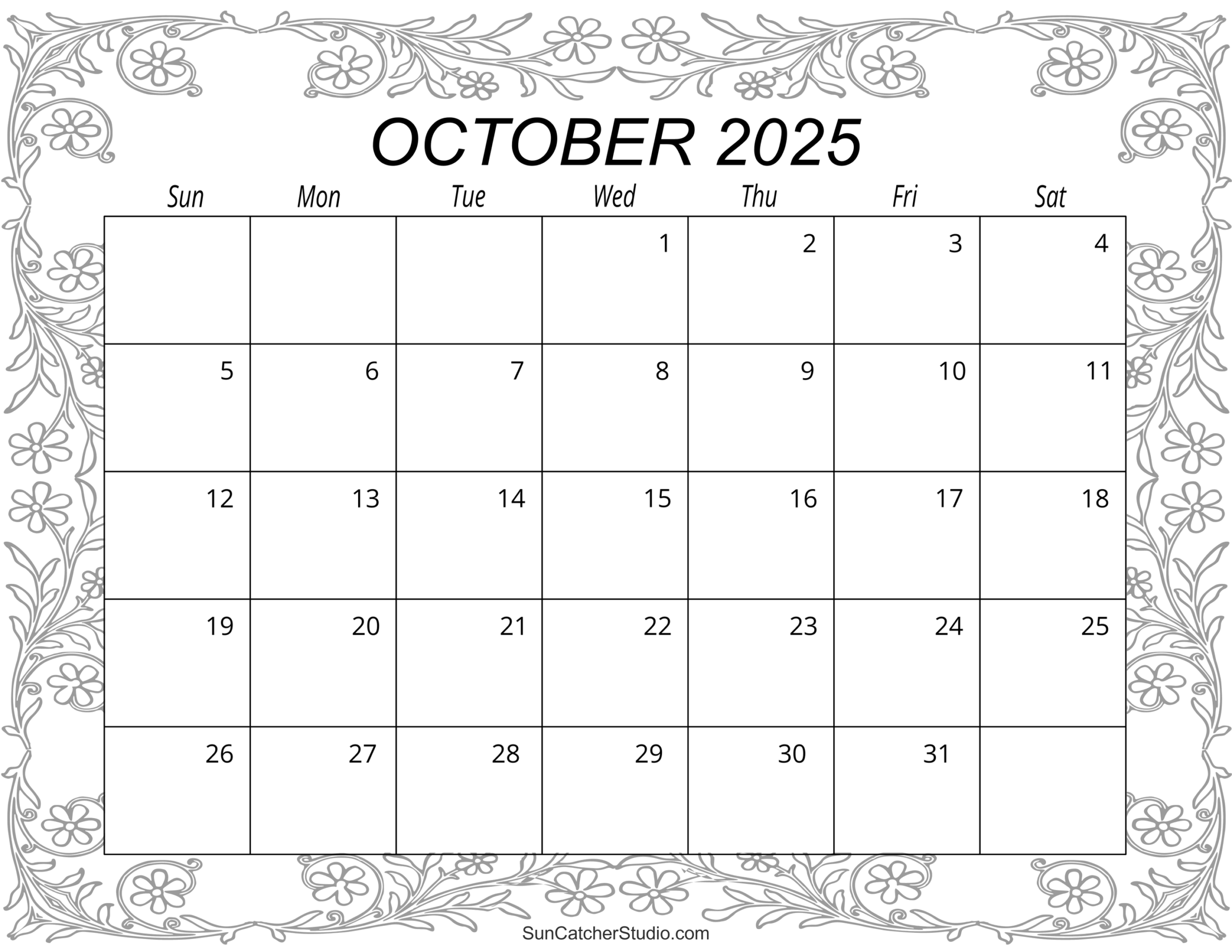 October Weekly Calendar 2025 Printable