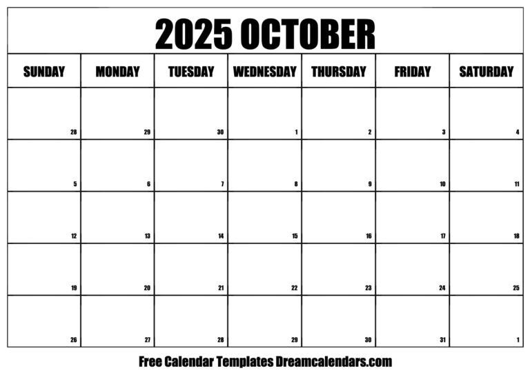 October 2025 Calendar Free Printable With Holidays And Observances