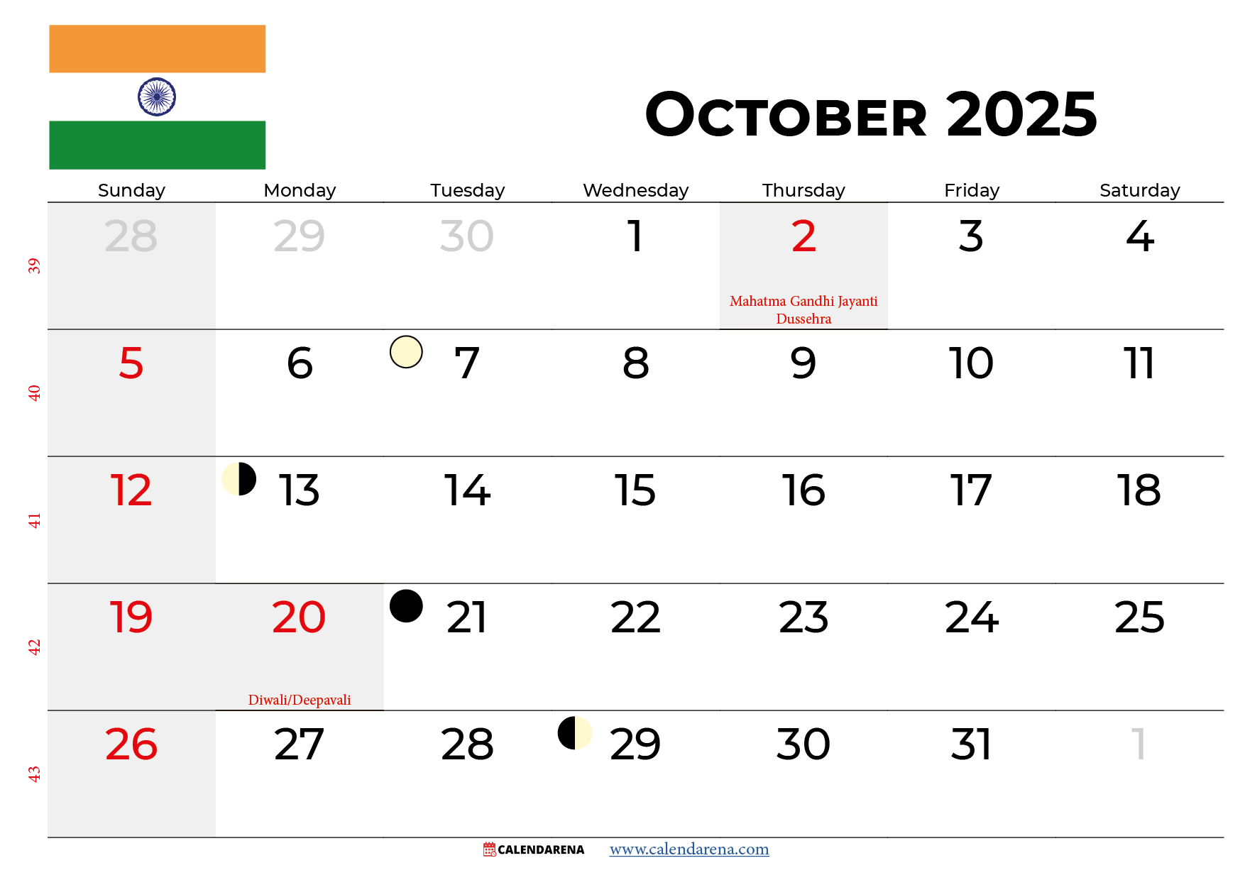 October Fall 2025 Calendar