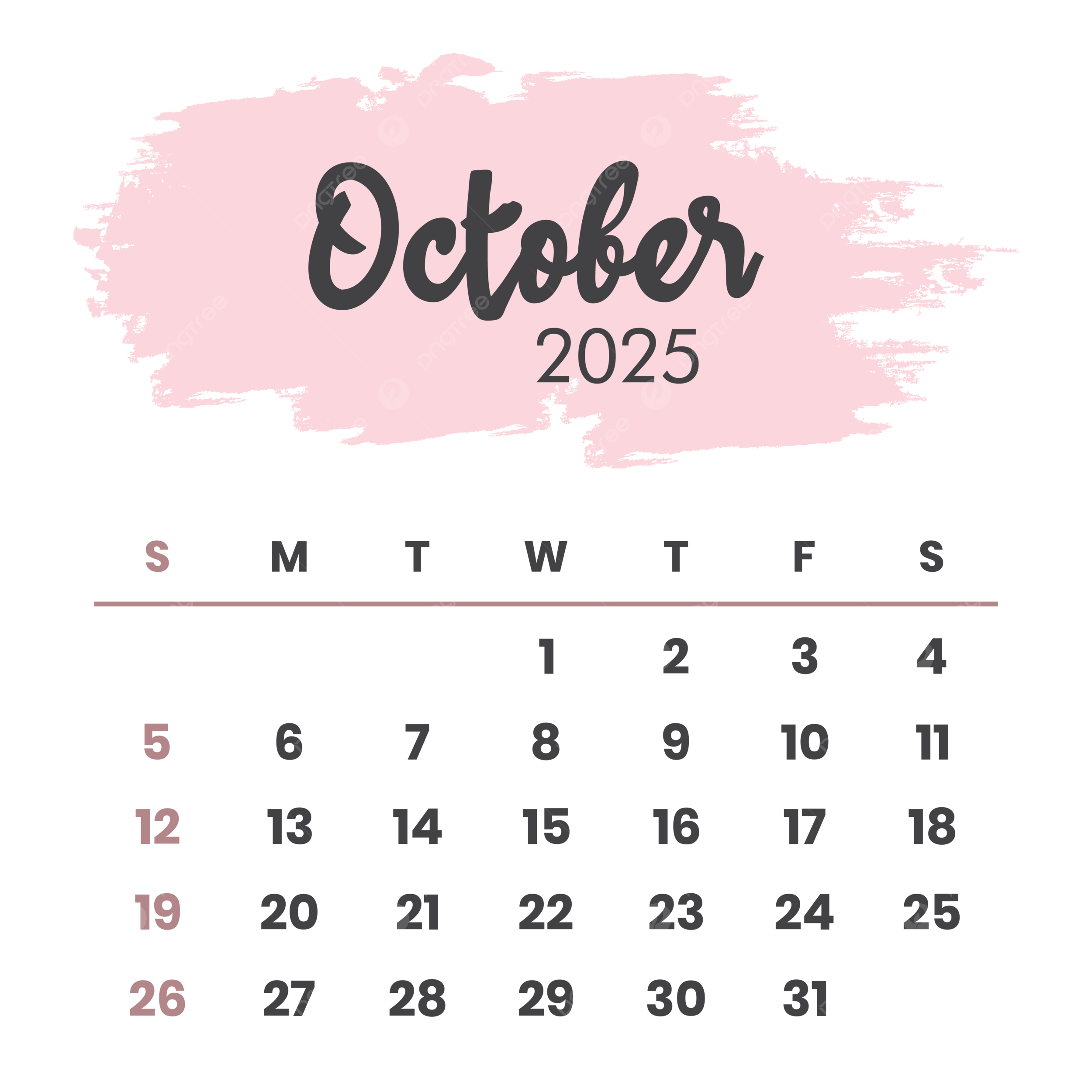 October 2025 Calendar Layout Printable Overlay Organize Task Or Event Vector October 2025 October 2025 Calendar 2025 Calendar PNG And Vector With Transparent Background For Free Download