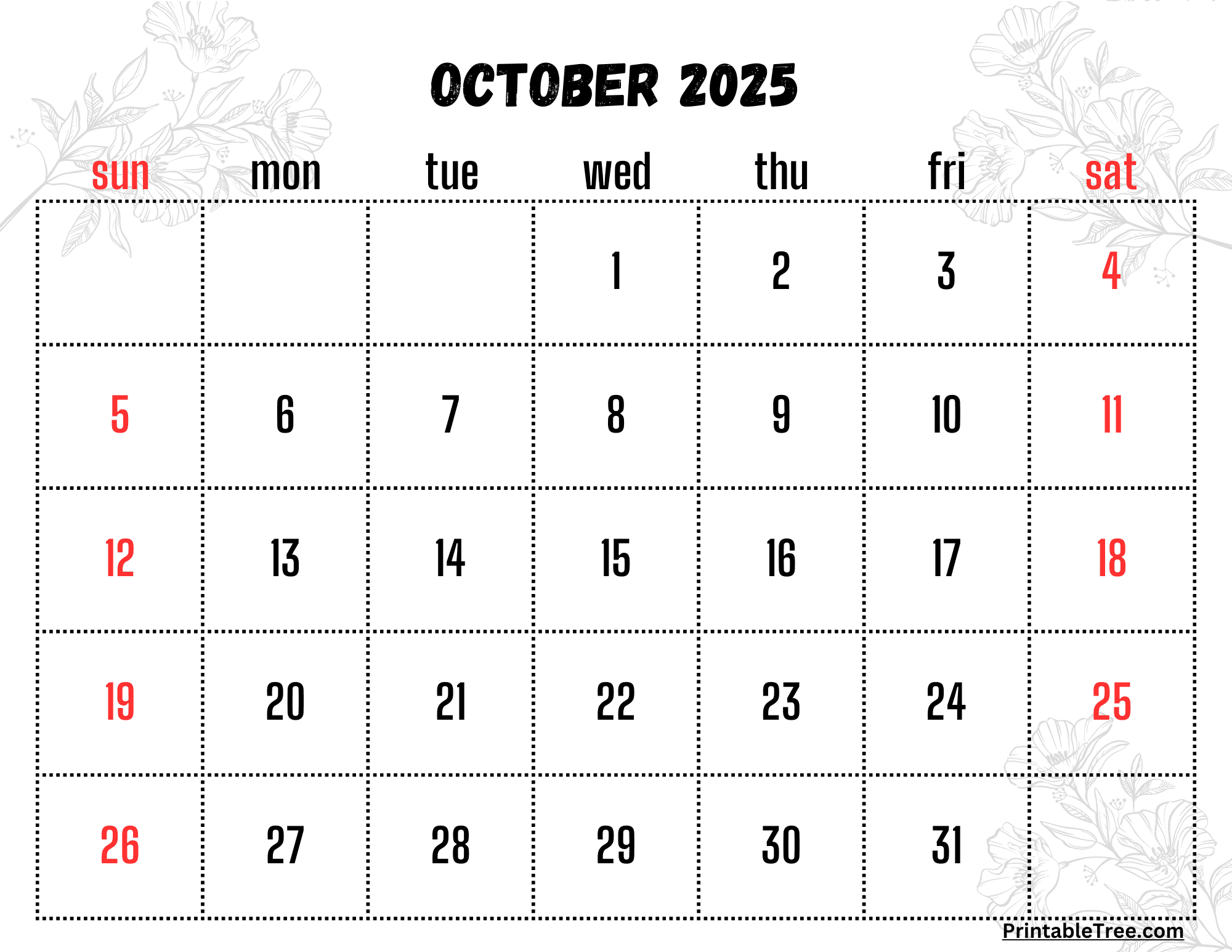 Fall October 2025 Calendar
