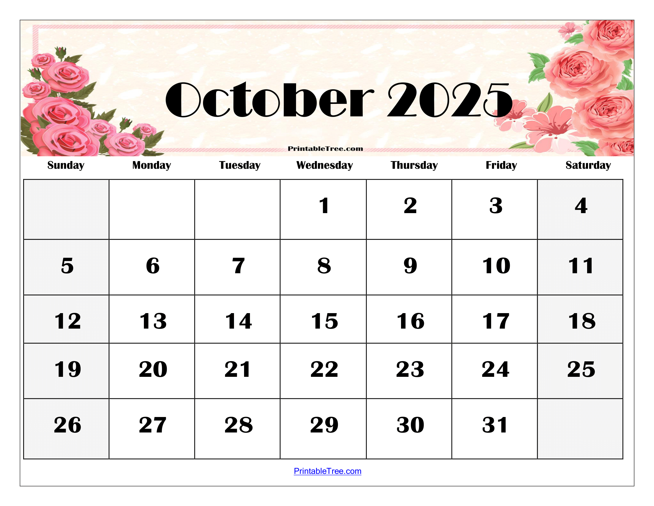 Free Print Calendar October 2025