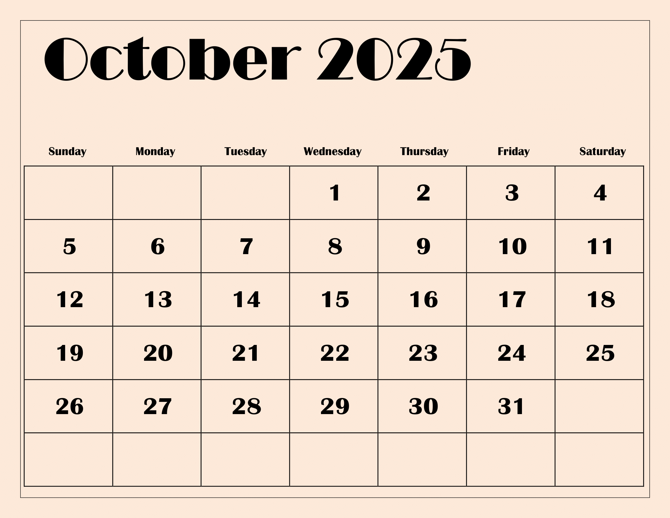 Calendar 2025 Month October