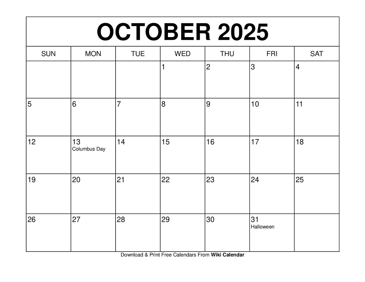 October Calendar 2025 Download