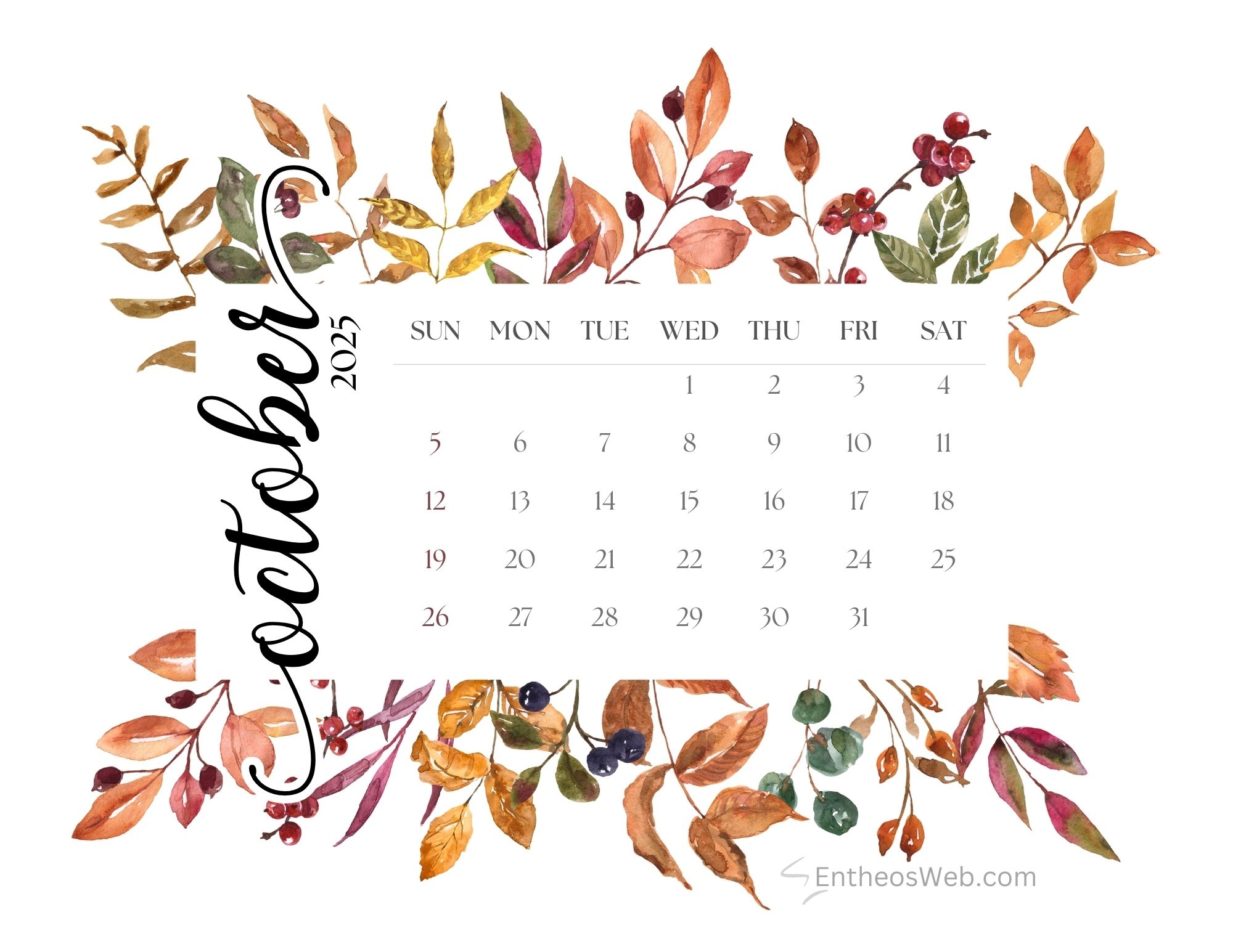 October Calendar Desktop Wallpaper 2025