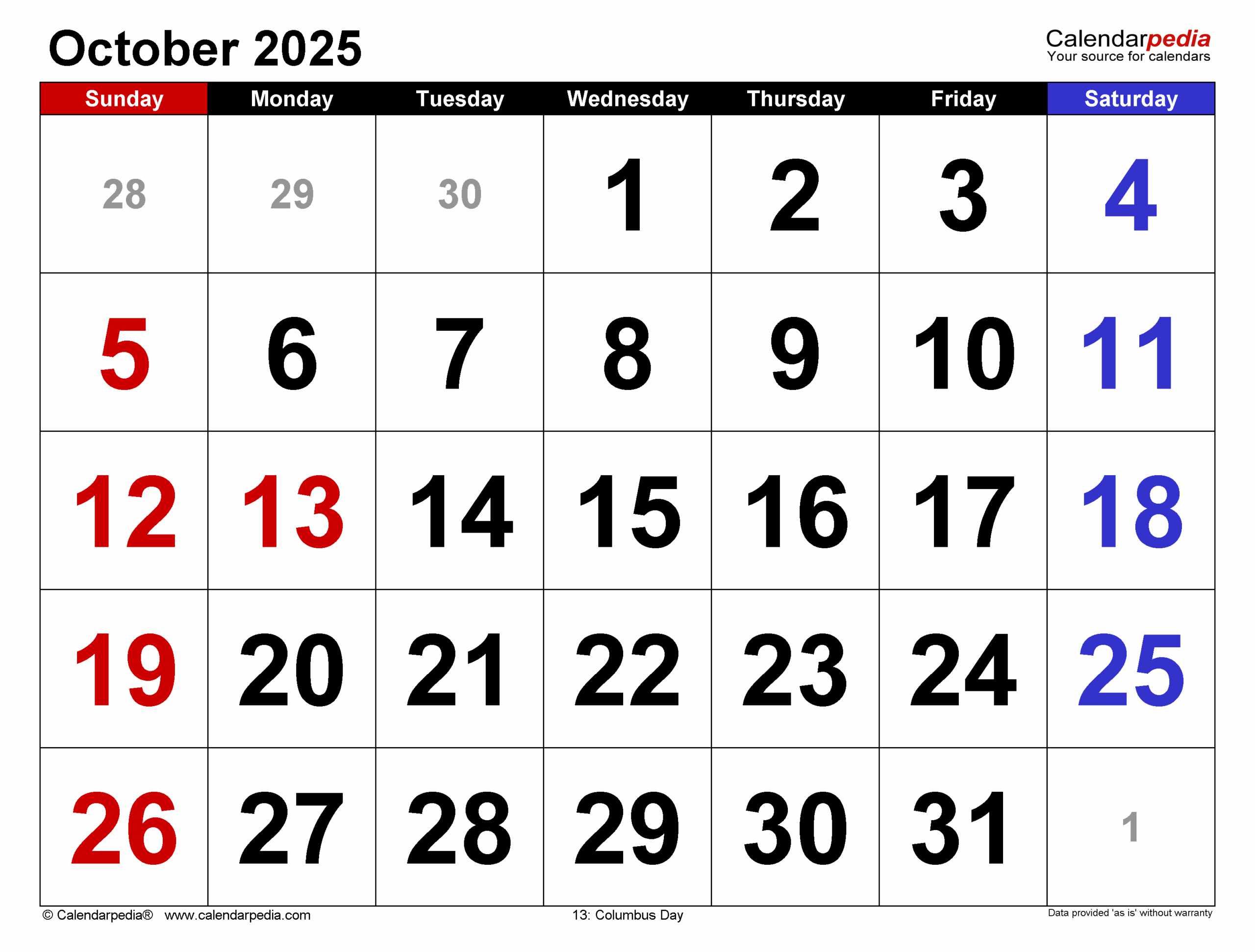 Calendar Kuda October 2025