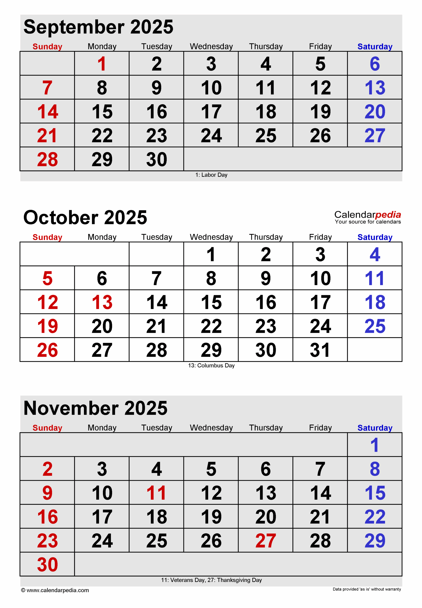 Calendar For August September October November 2025