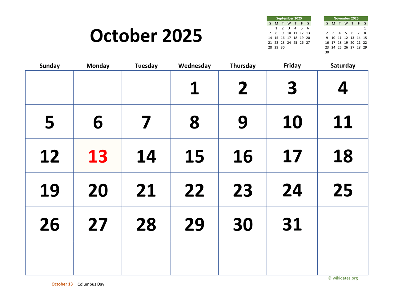 Calendar October 31 2025