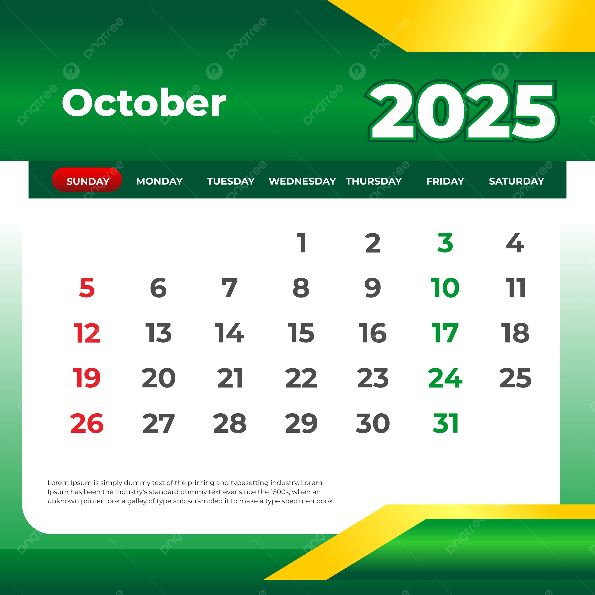 Excel Calendar Template October 2025