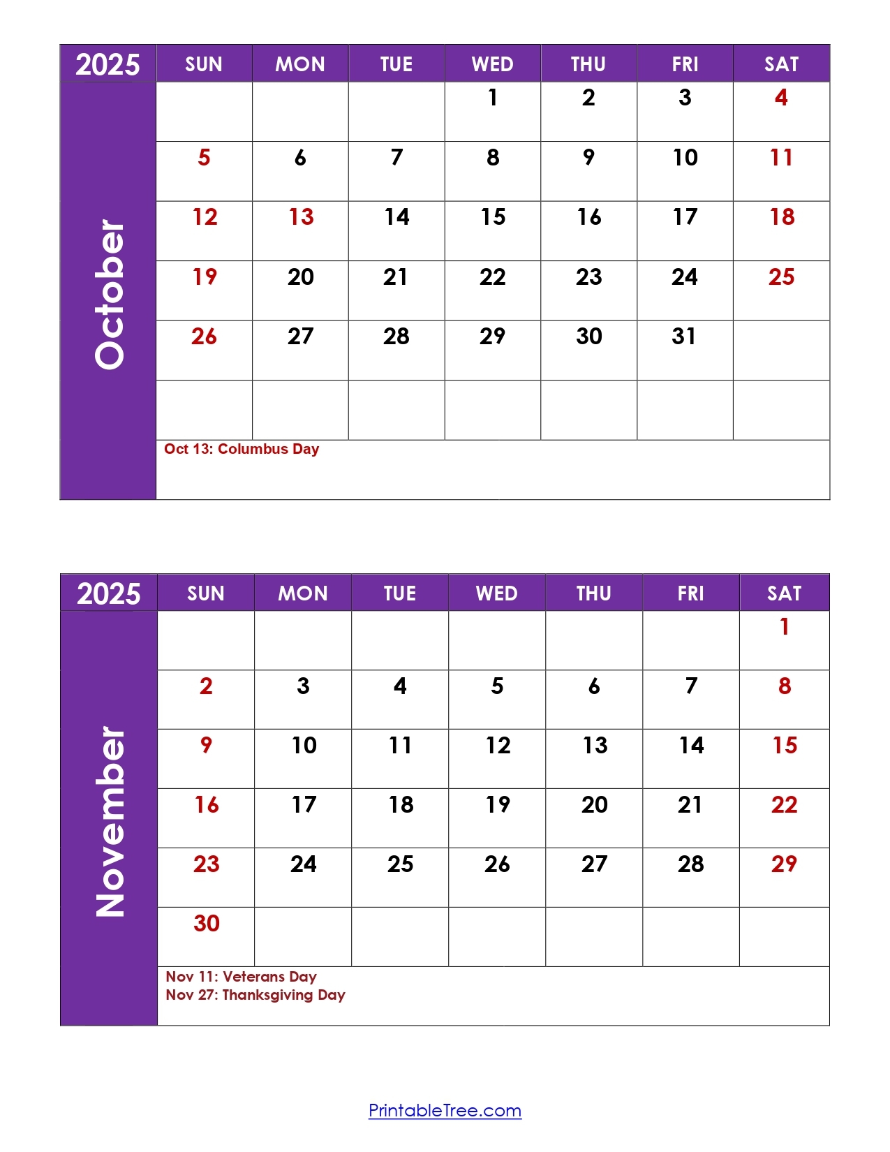 October And November December 2025 Calendar
