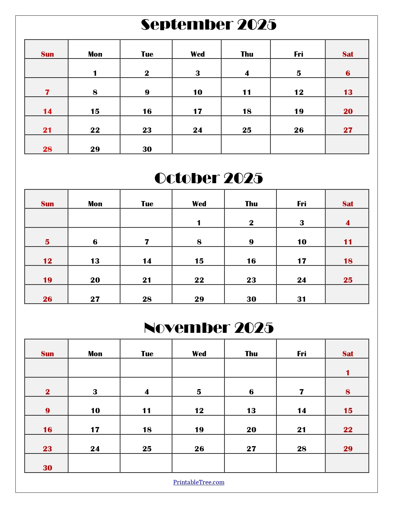 September - December 2025 Calendar