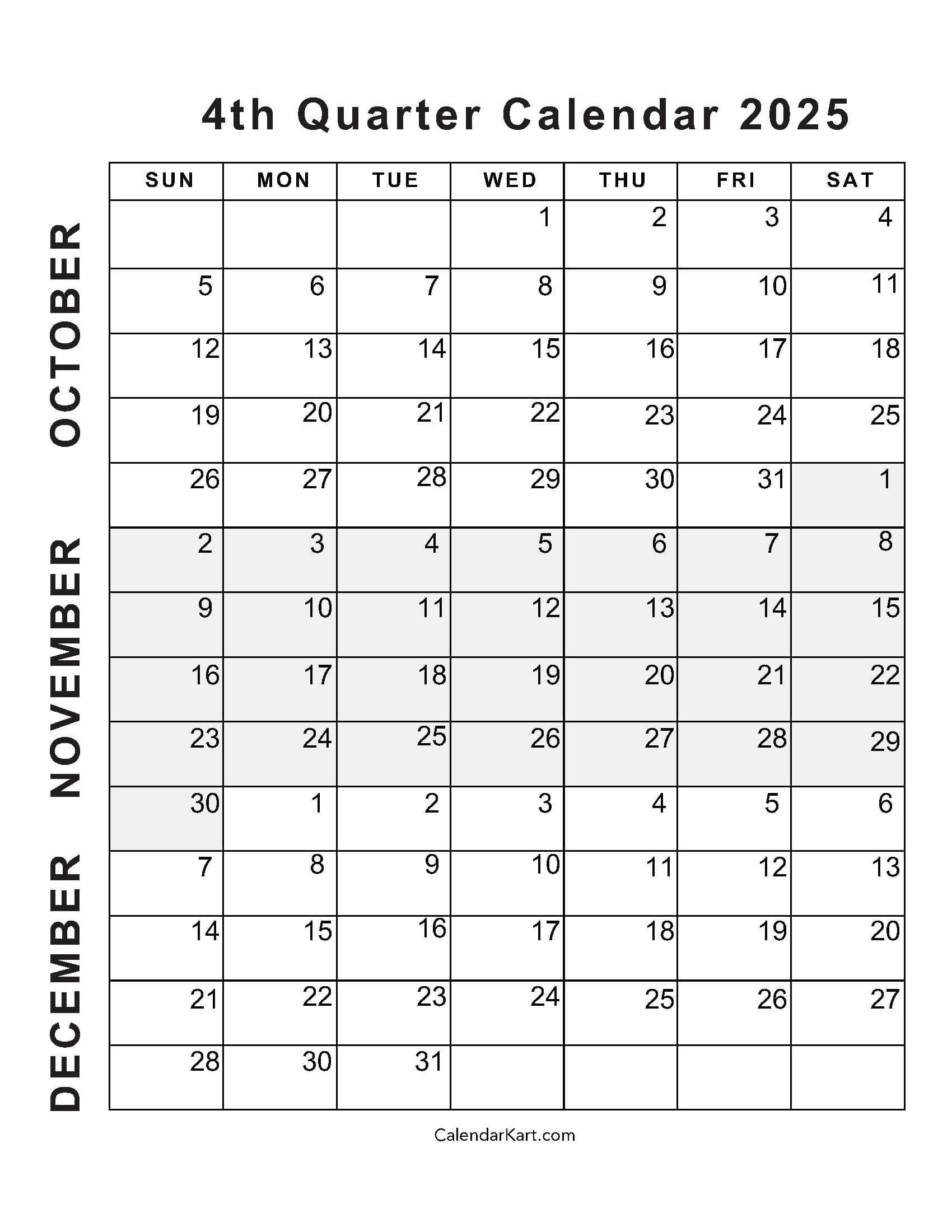 Calendar October 2023 To December 2025