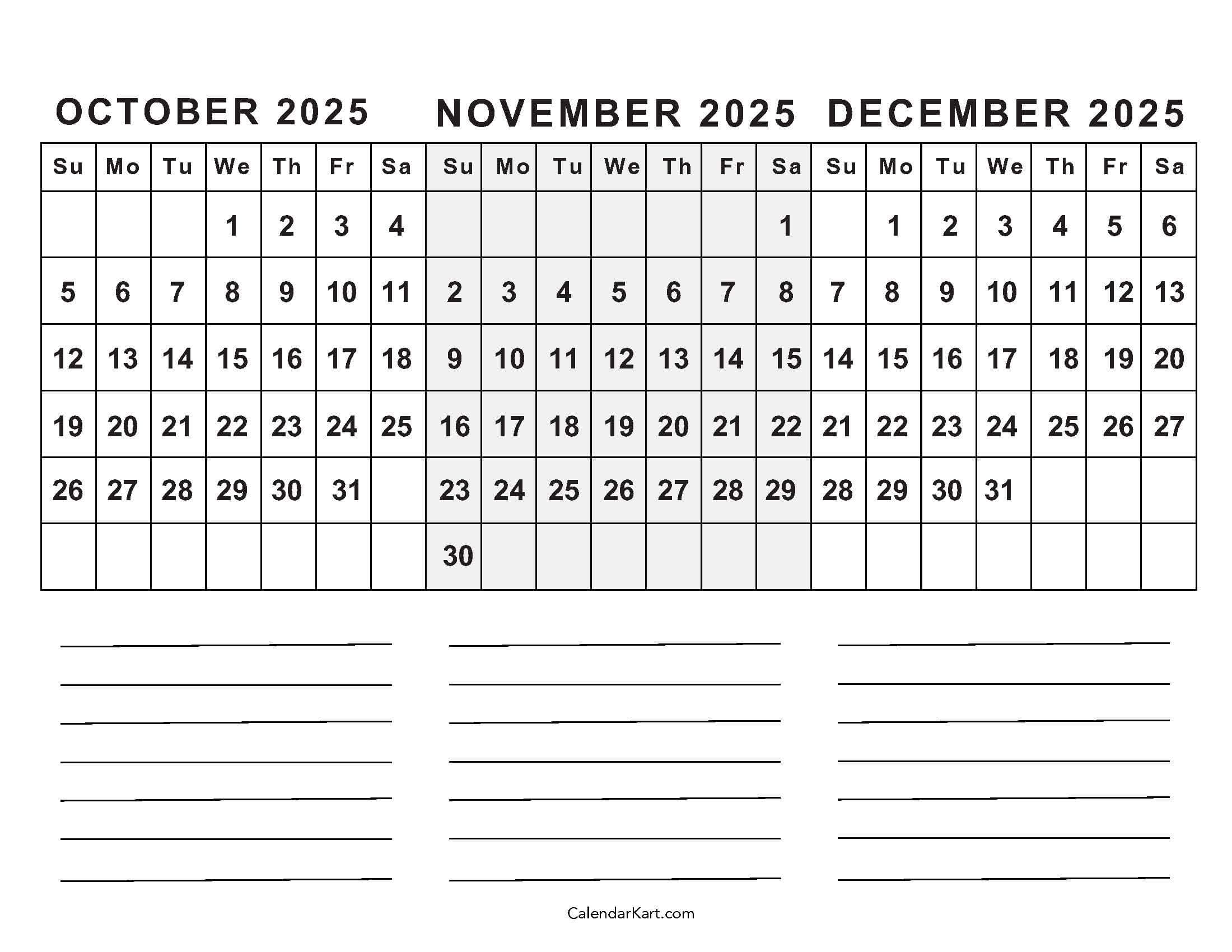 Calendar Mid Oct To November 2025