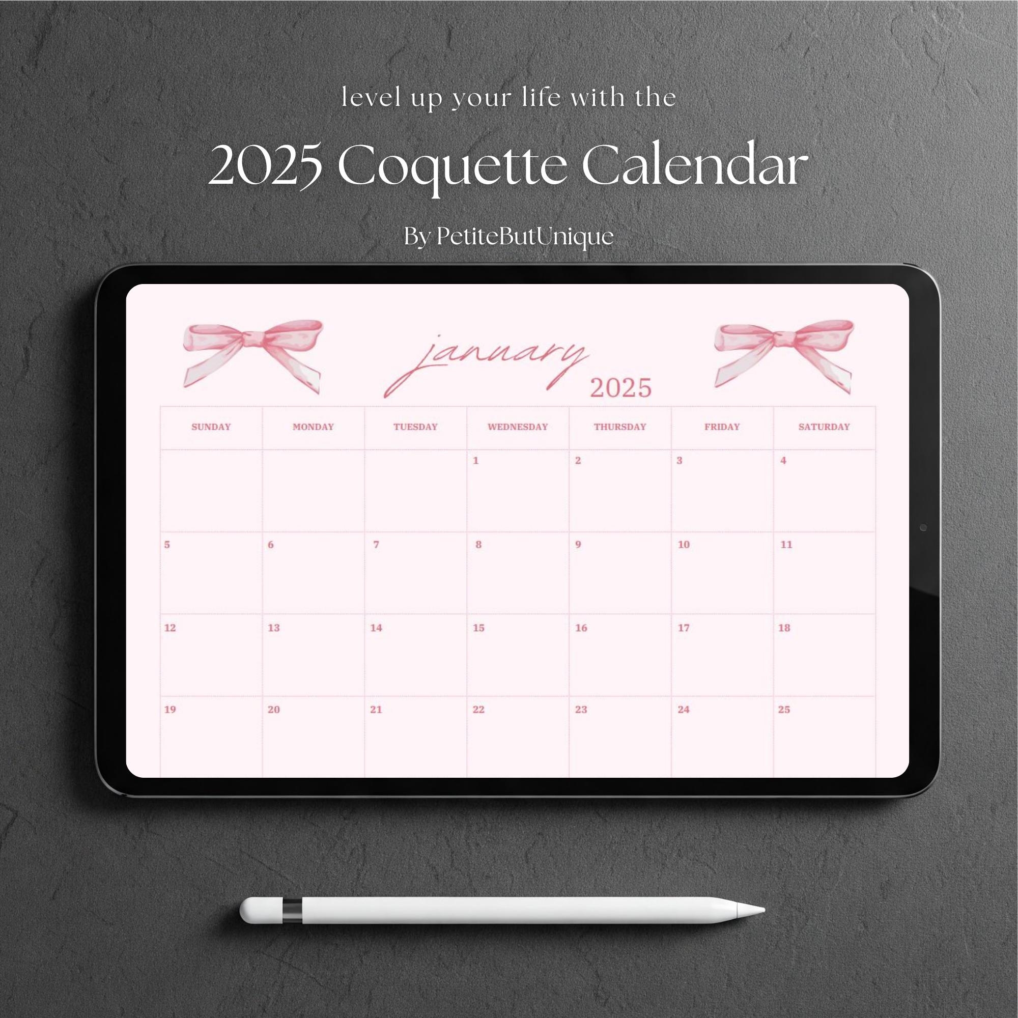 Pink Bow 2025 Calendar 2025 Monthly Planner Landscape Pink Girly 