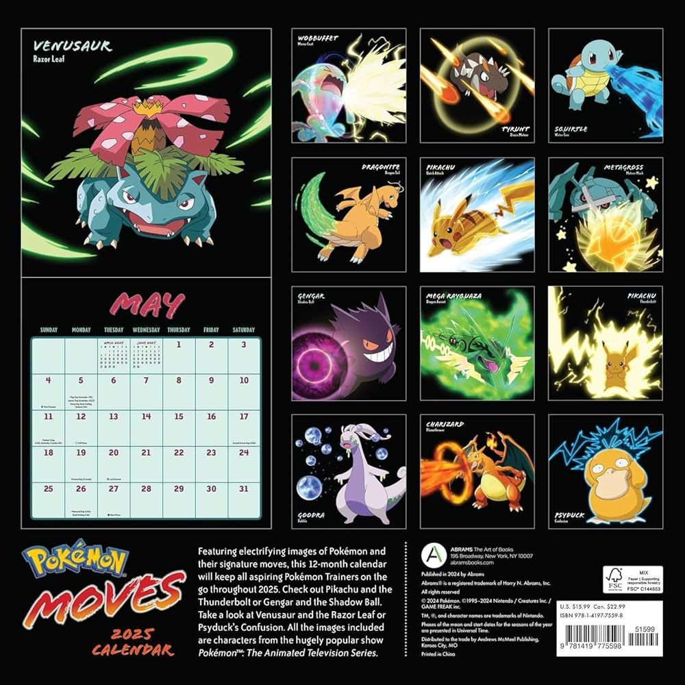 Pok mon Moves 2025 Wall Calendar Pok mon 9781419775598 Books 
