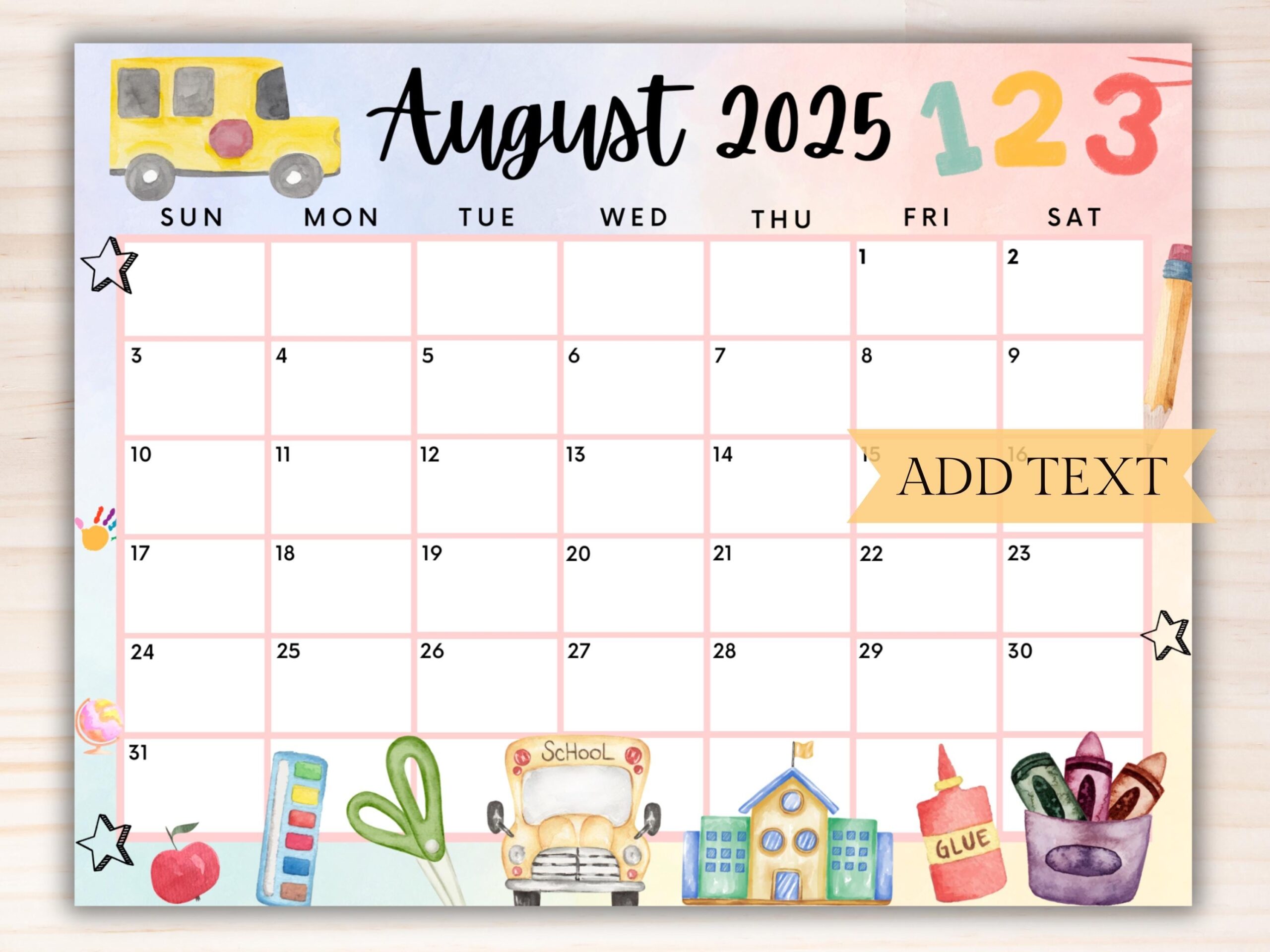 Printable August 2025 Calendar Editable Calendar 2025 Back To 