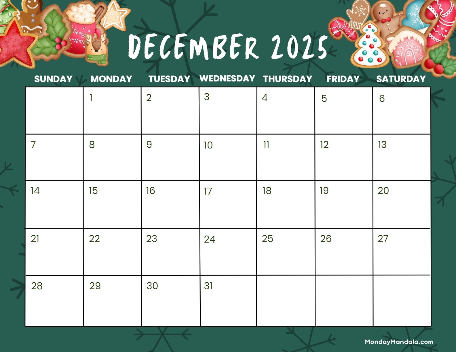 2025 December Blank Calendar