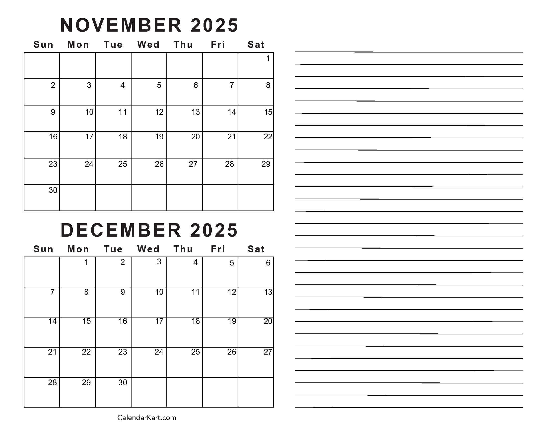 Free November And December 2025 Calendar